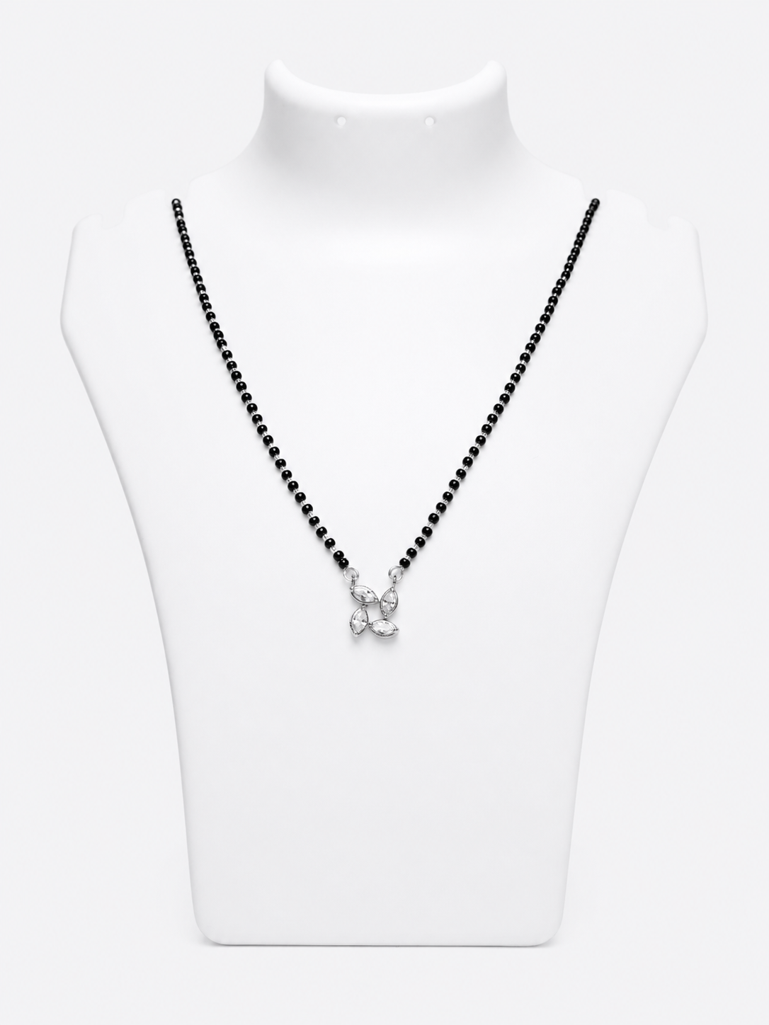 925 Sterling Silver Floral Mangalsutra Pendant with Black Beads Chain - View 5