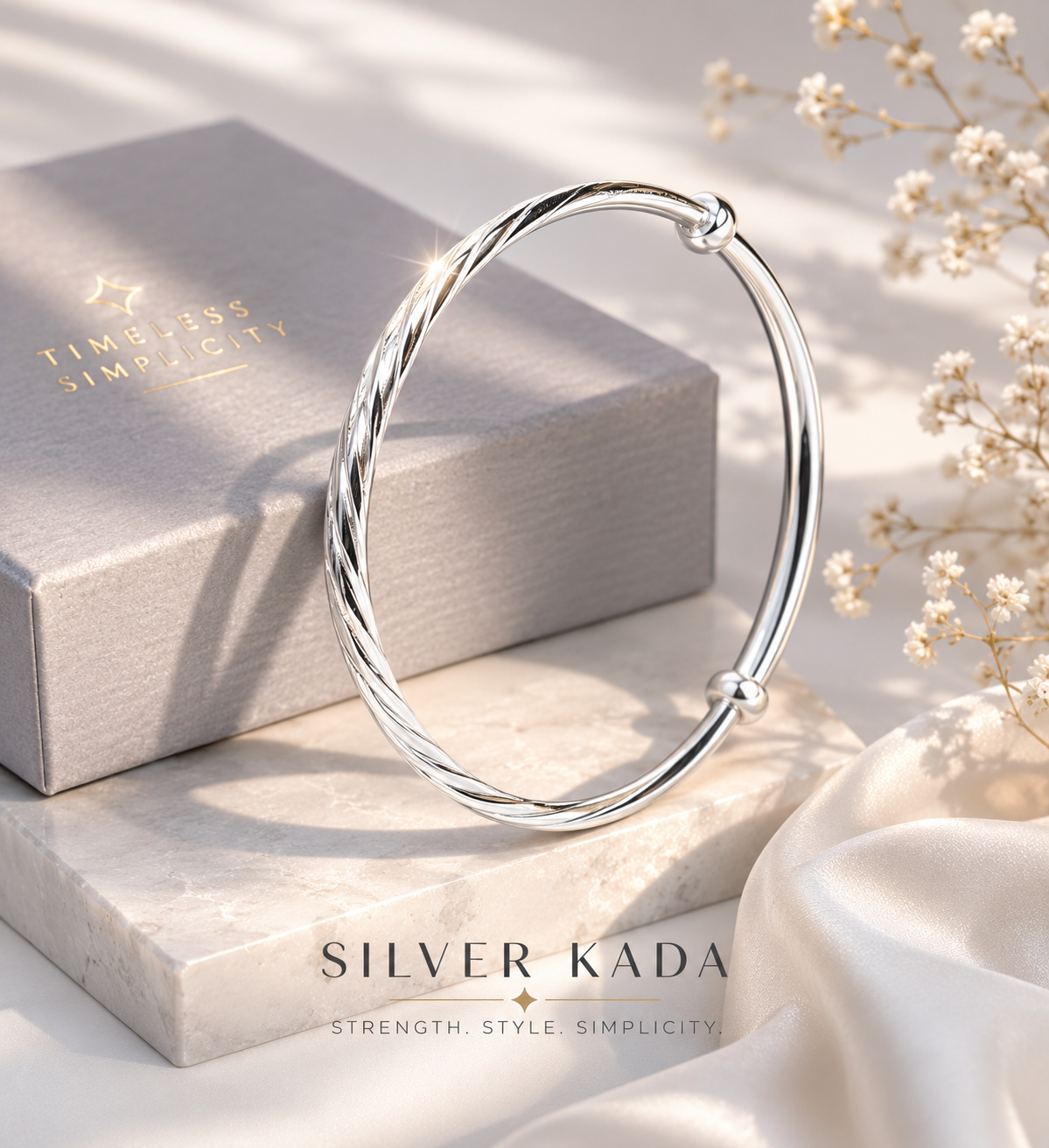 999 Pure Silver Twisted Adjustable Kada for Women