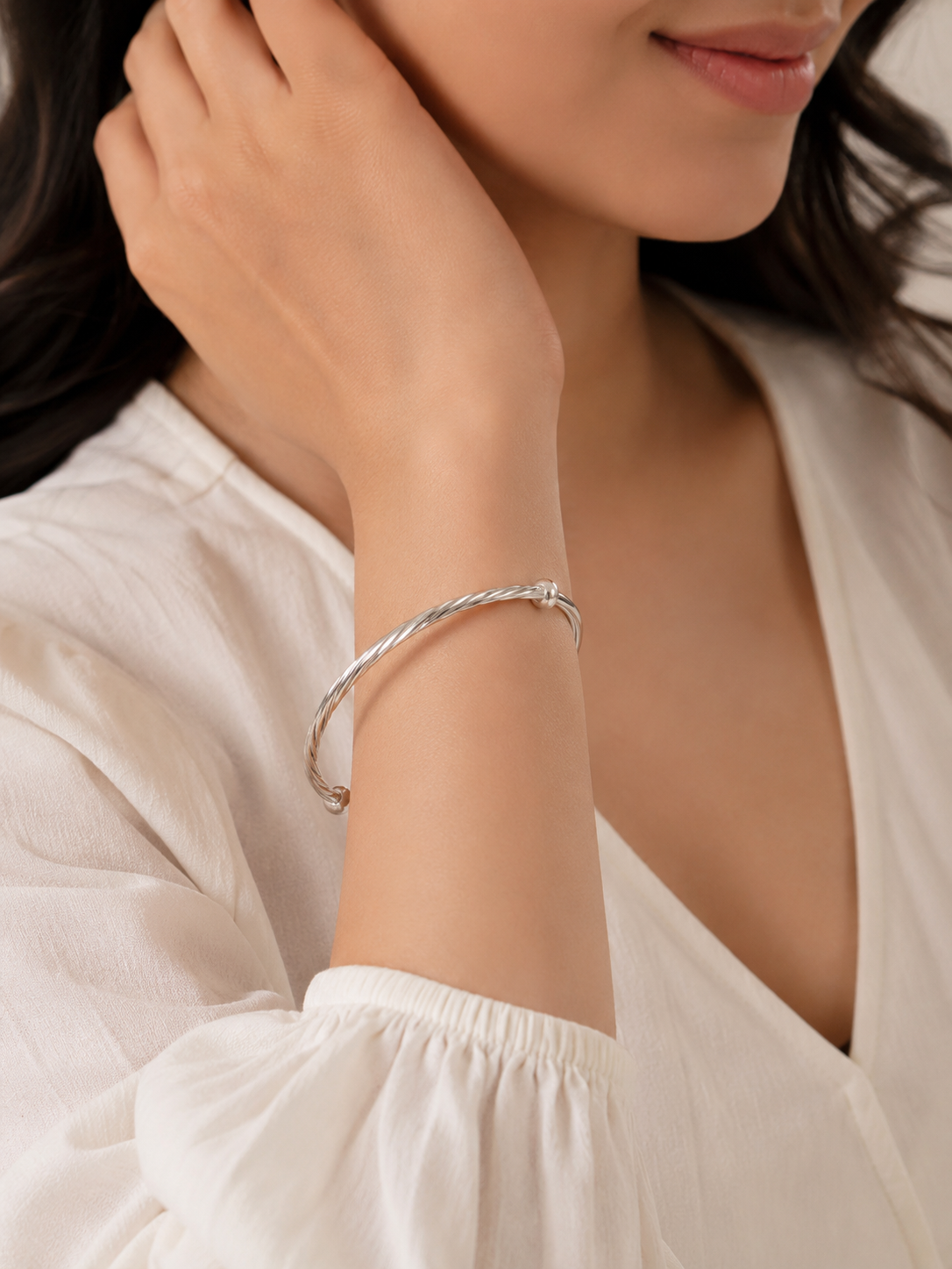 999 Pure Silver Twisted Adjustable Kada for Women - View 2