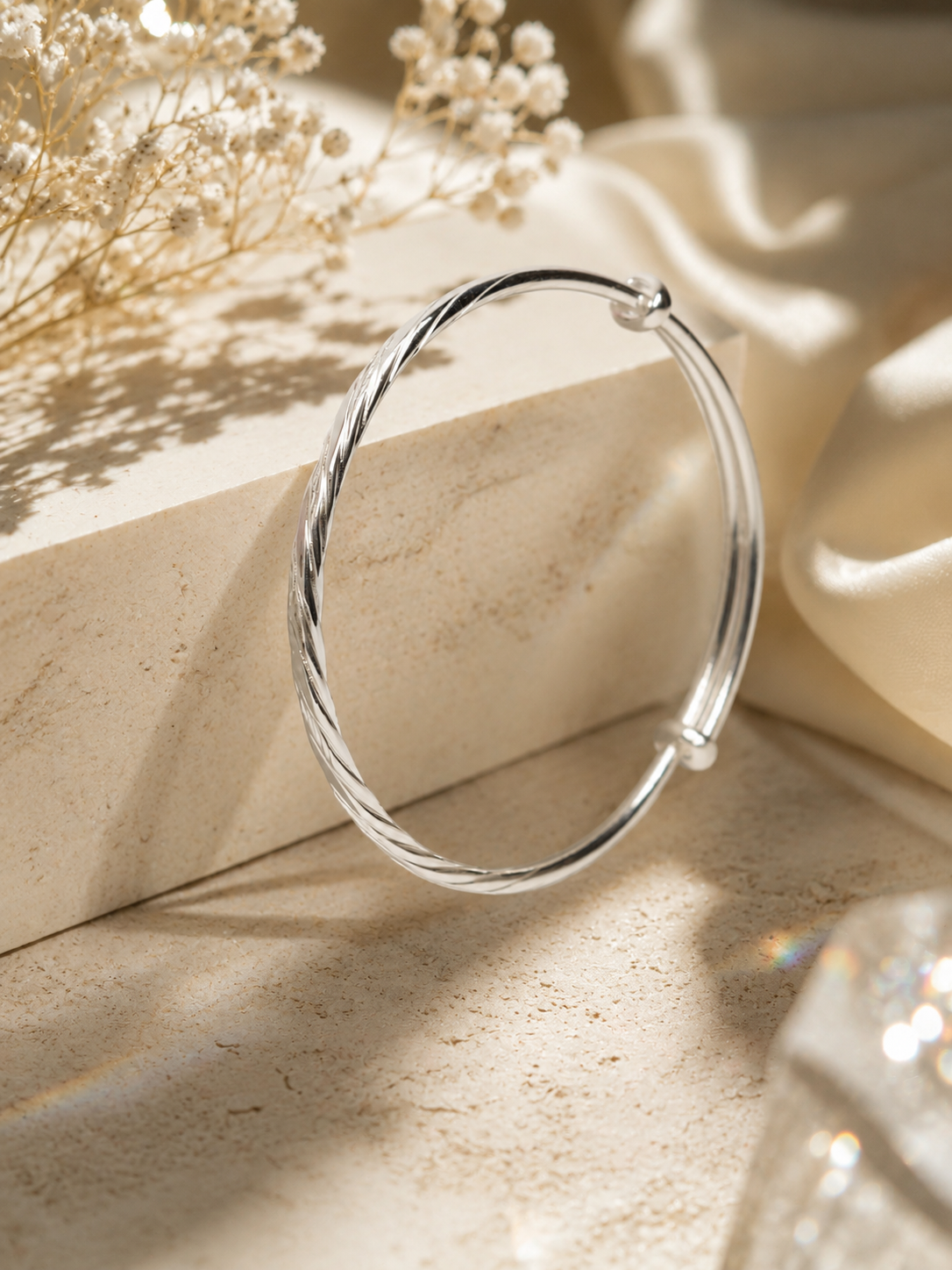 999 Pure Silver Twisted Adjustable Kada for Women - View 7