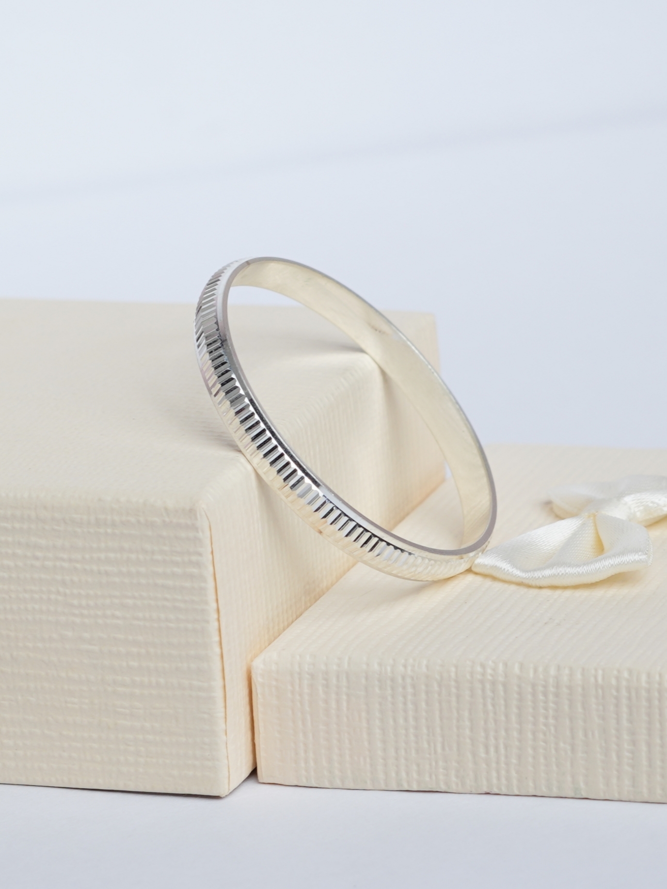 925 Sterling Silver Linear Texture Baby Kada