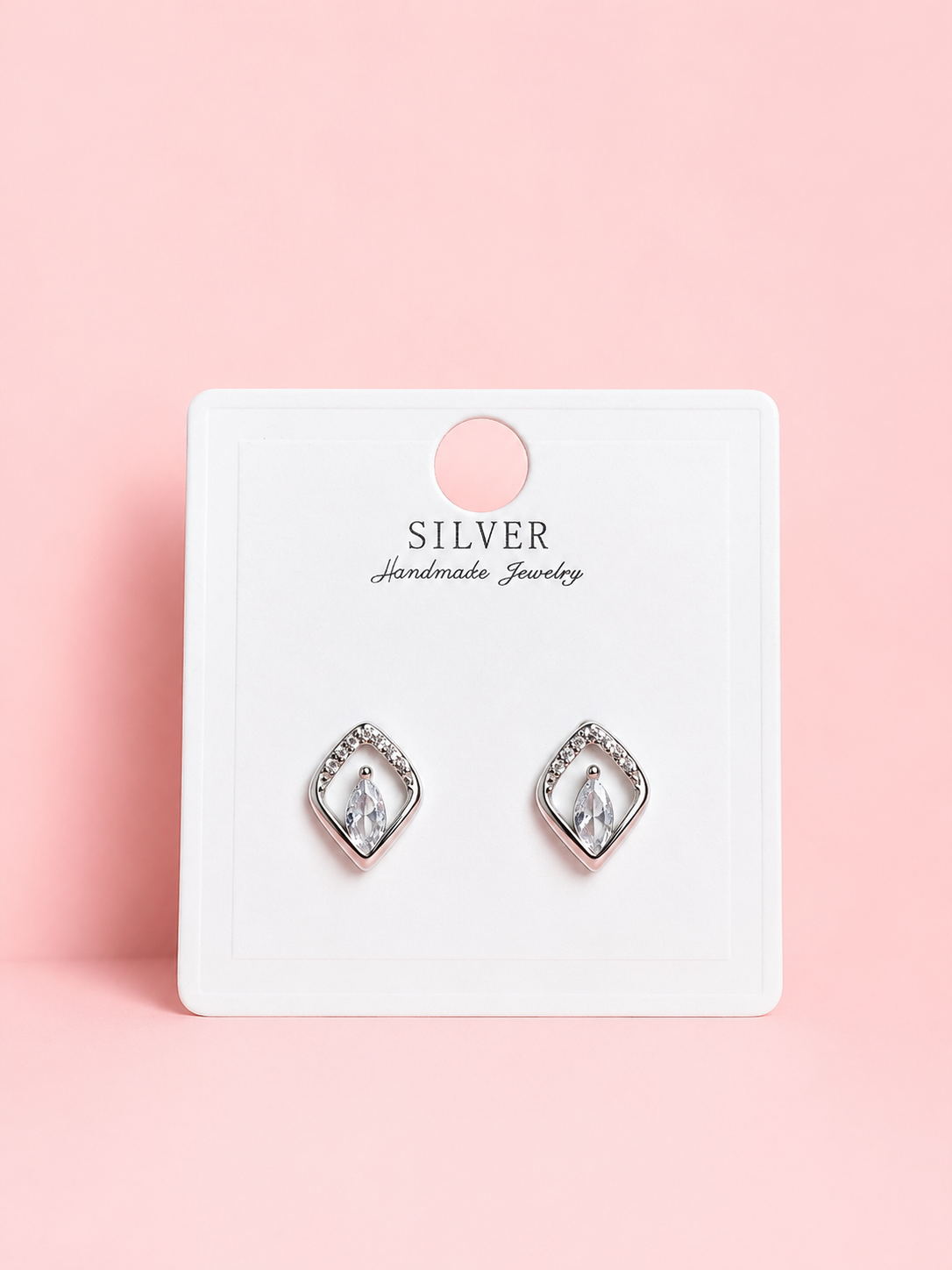 925 Sterling Silver Diamond-Shaped Crystal Stud Earrings for Women - View 3