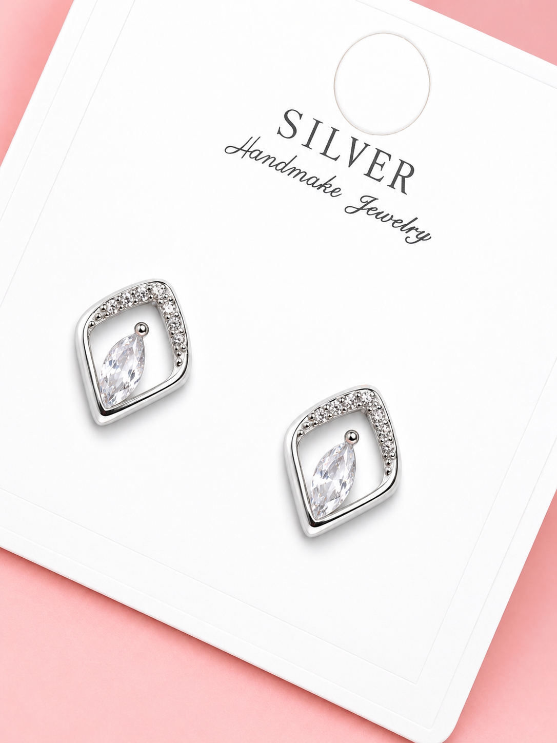 925 Sterling Silver Diamond-Shaped Crystal Stud Earrings for Women - View 4