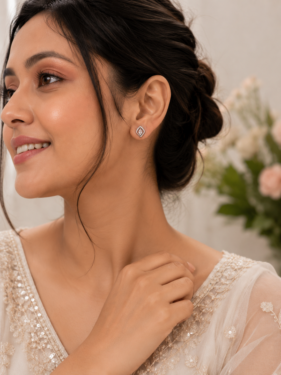 925 Sterling Silver Diamond-Shaped Crystal Stud Earrings for Women - View 2