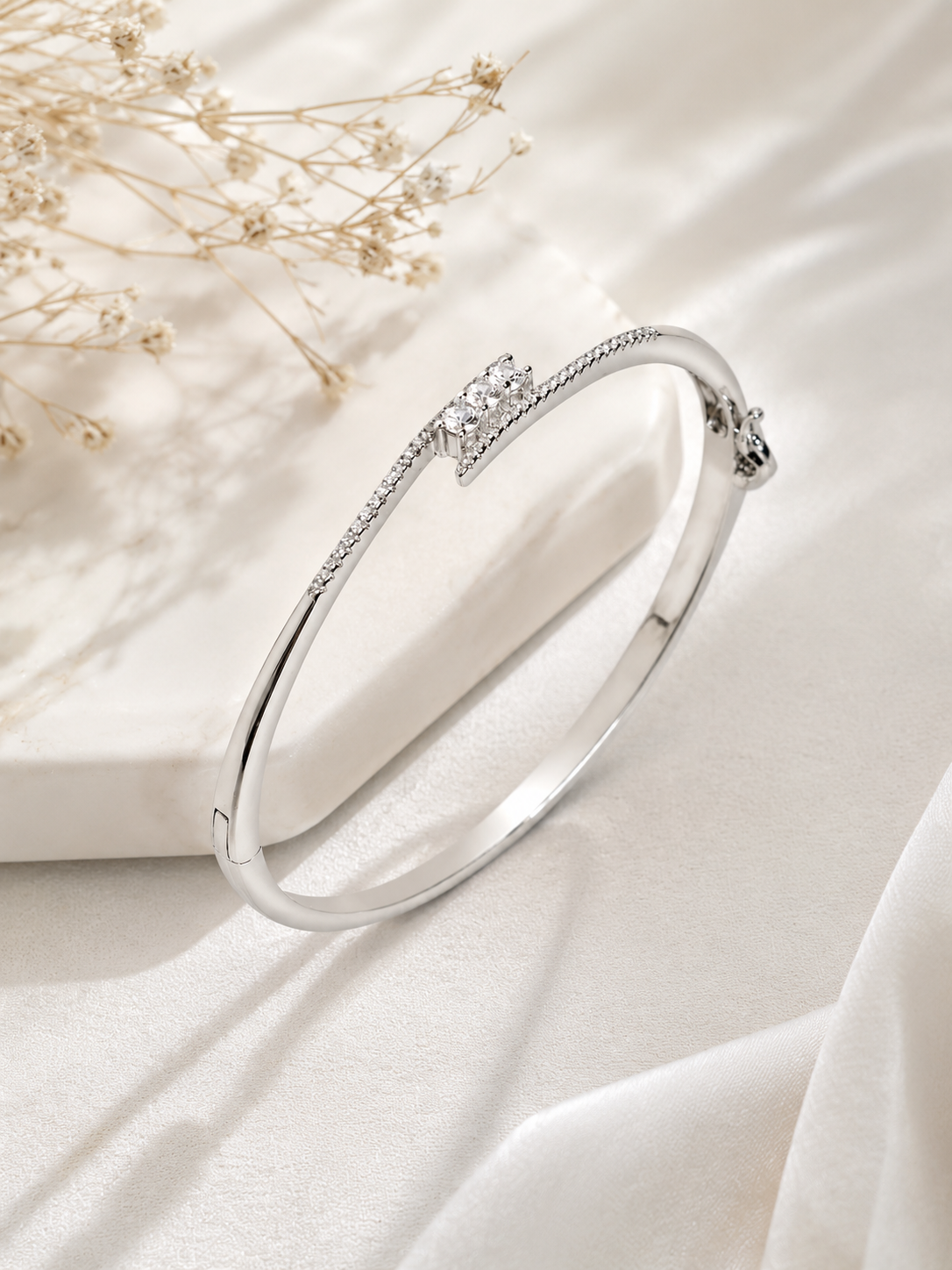 Luna Triple Stone 925 Sterling Silver Kada for Women