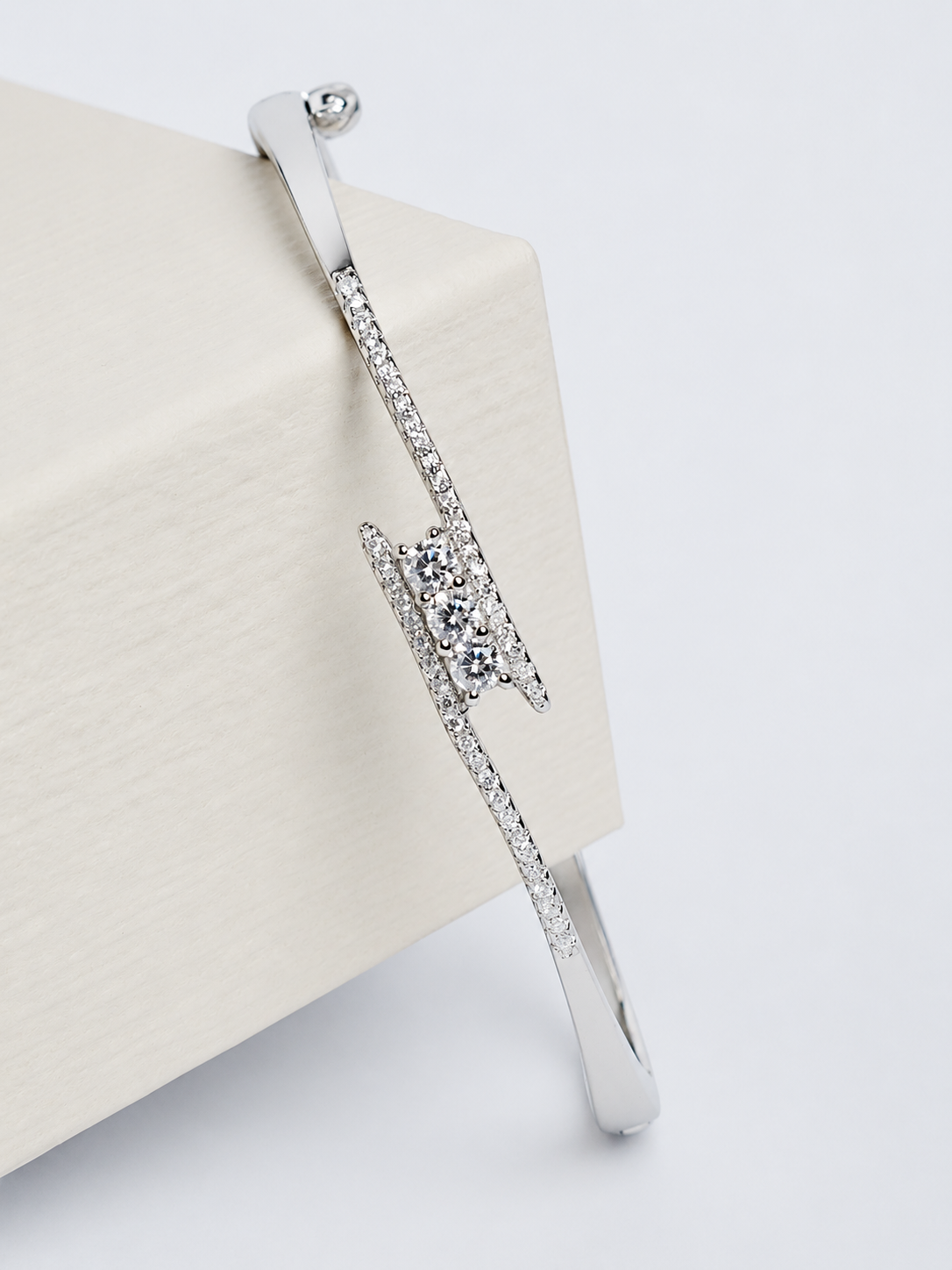 Luna Triple Stone 925 Sterling Silver Kada for Women - View 3