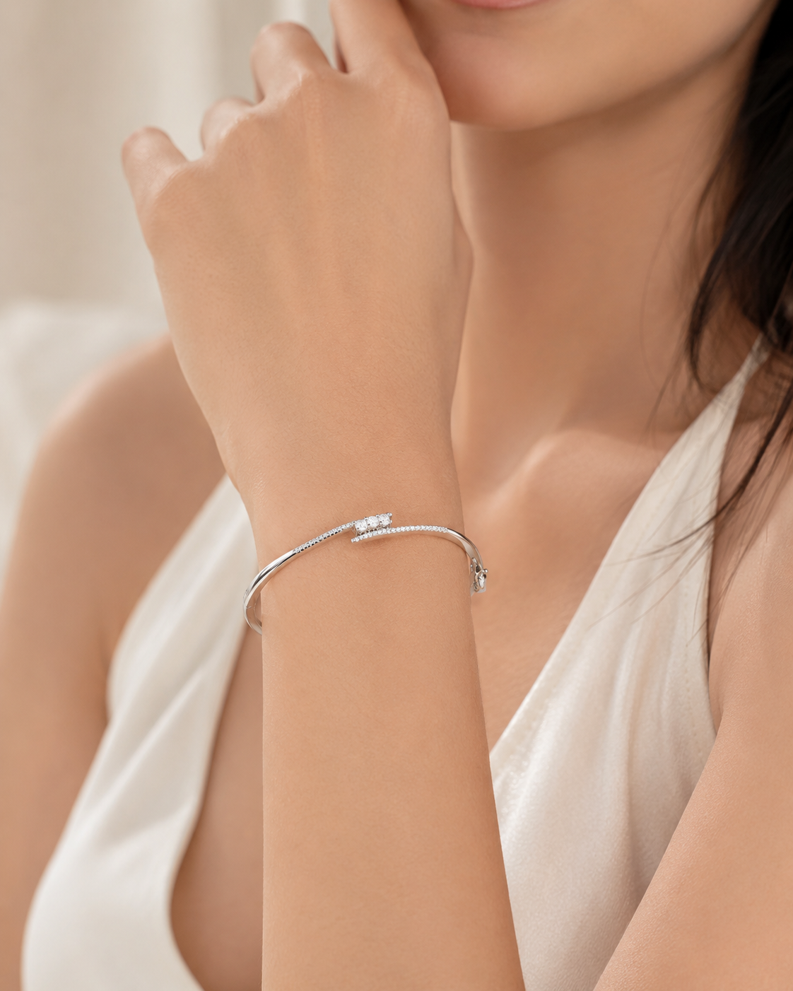 Luna Triple Stone 925 Sterling Silver Kada for Women - View 9