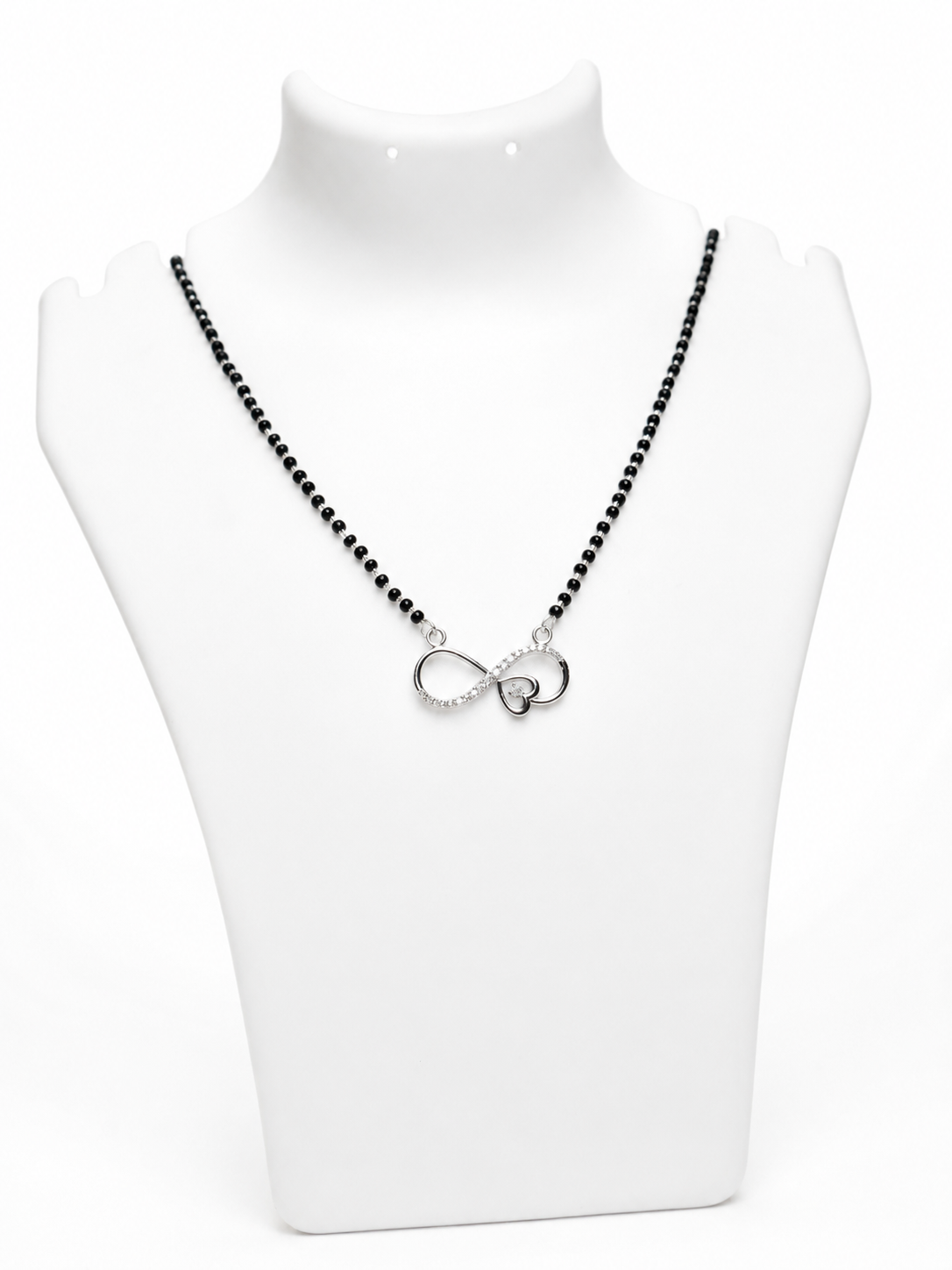 925 Sterling Silver Infinity Heart Mangalsutra Pendant with Black Beads Chain - View 4
