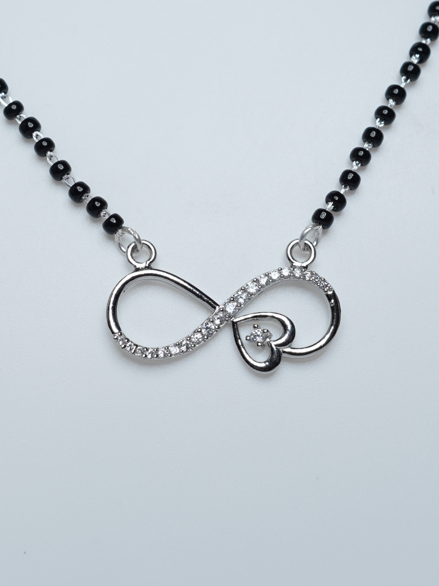 925 Sterling Silver Infinity Heart Mangalsutra Pendant with Black Beads Chain - View 2