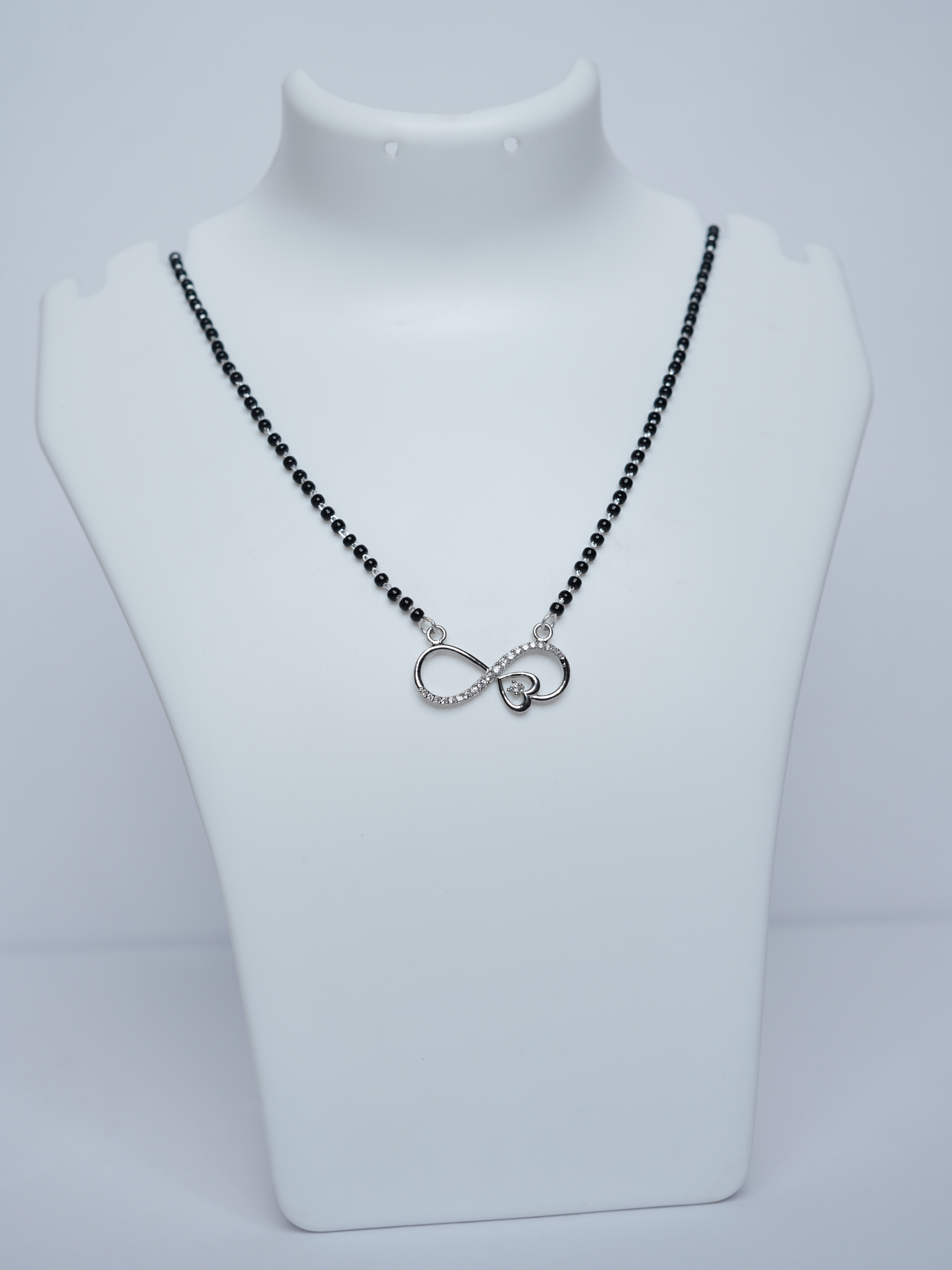 925 Sterling Silver Infinity Heart Mangalsutra Pendant with Black Beads Chain - View 5