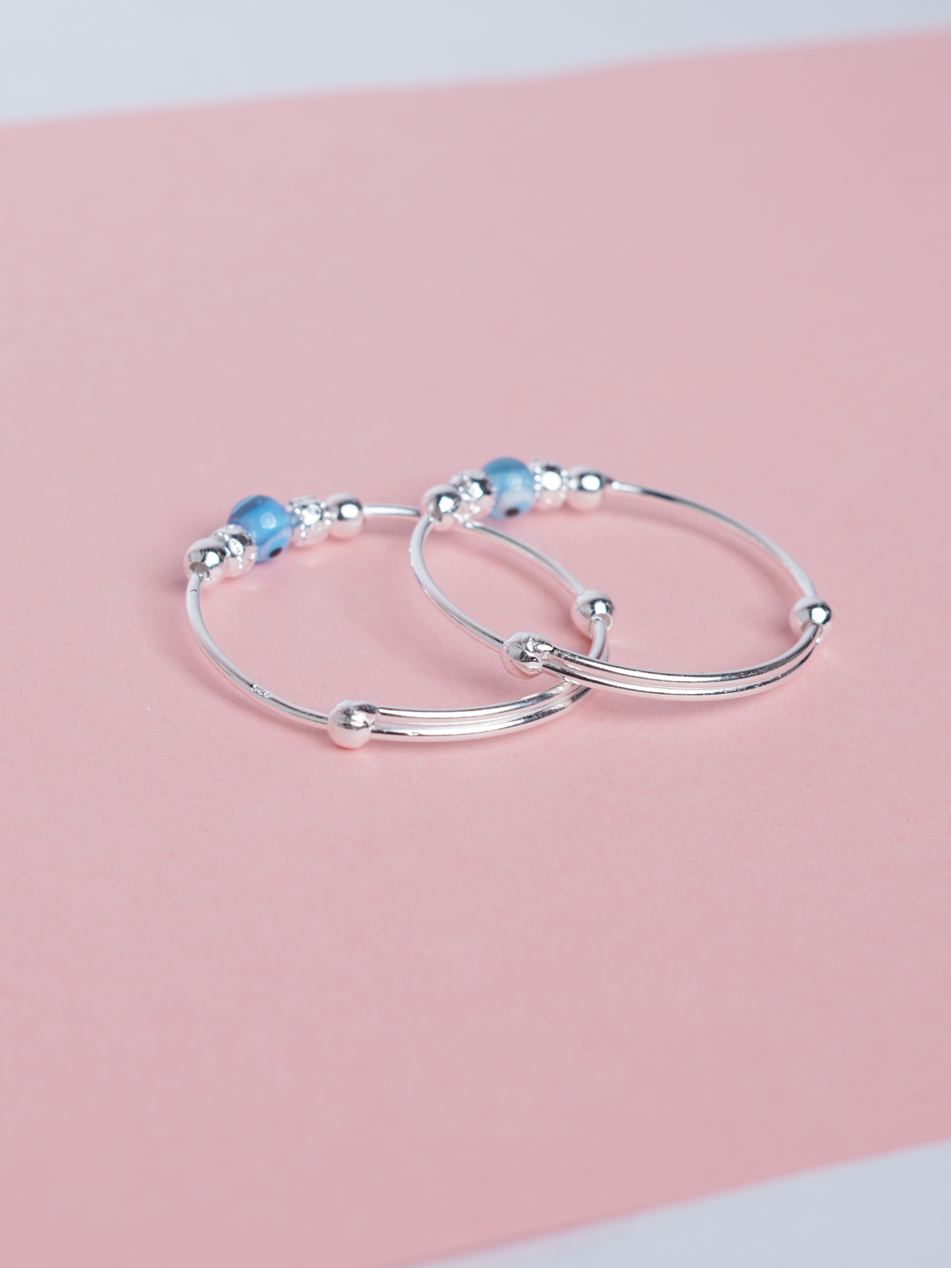 925 Sterling Silver Light Blue Bead Baby Nazariya Kada Set