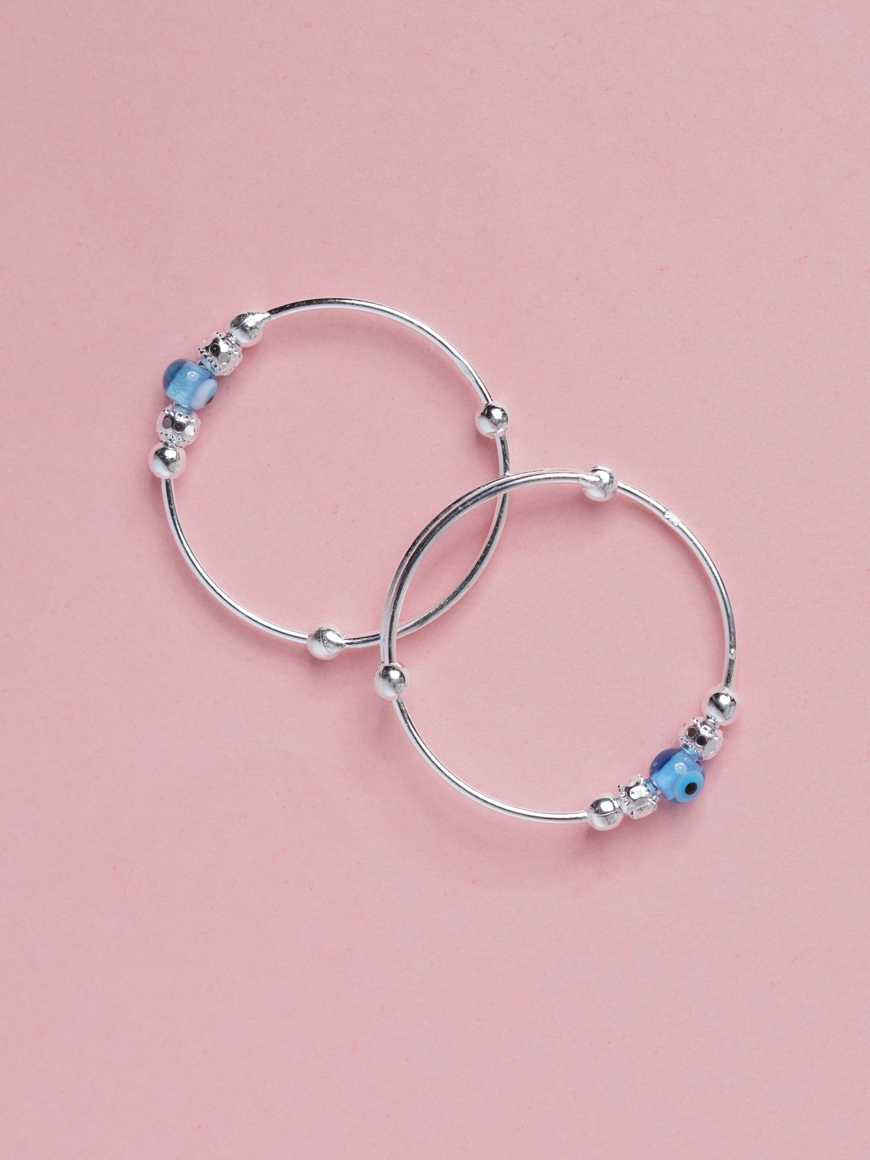 925 Sterling Silver Light Blue Bead Baby Nazariya Kada Set - View 2
