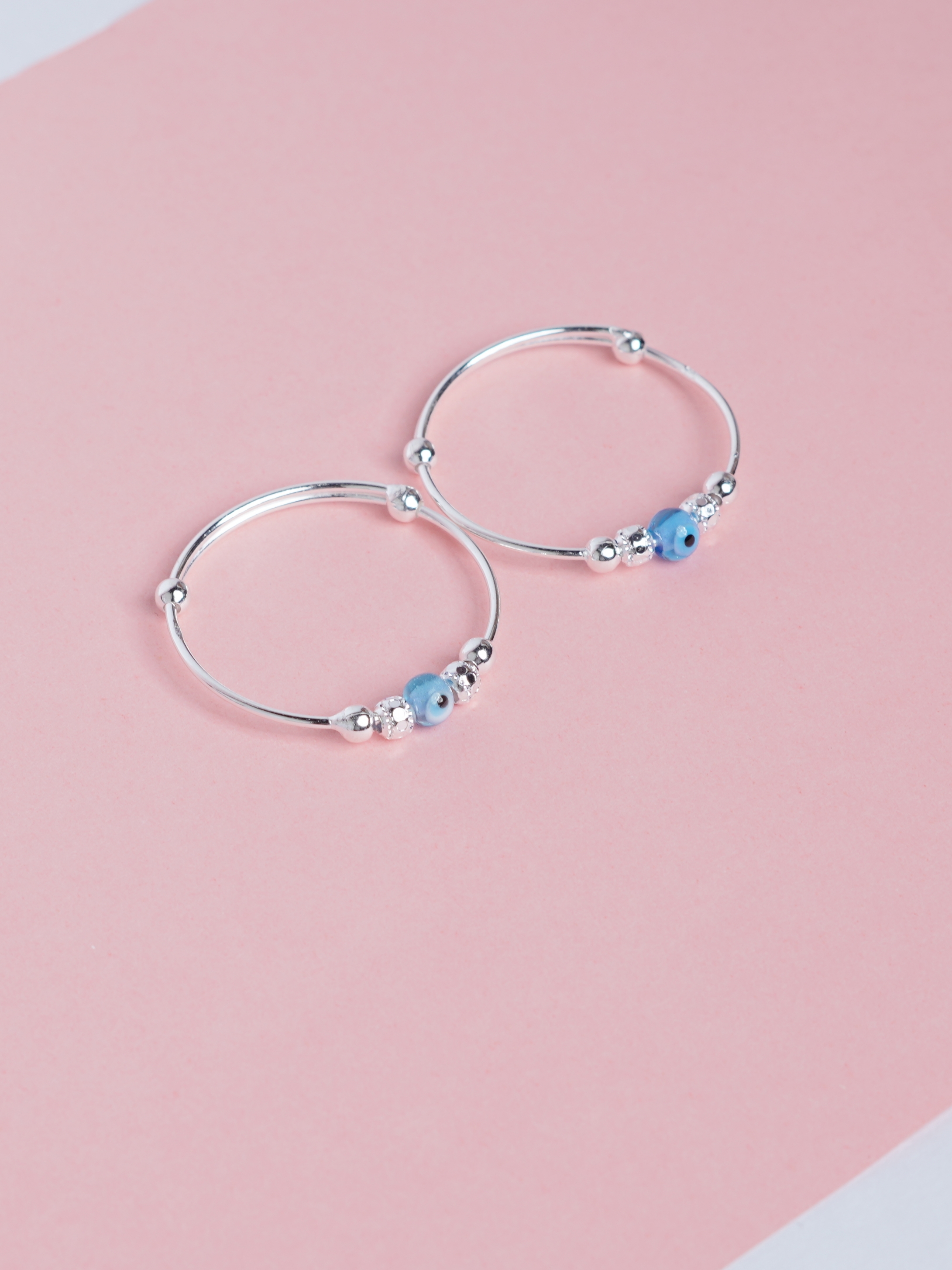 925 Sterling Silver Light Blue Bead Baby Nazariya Kada Set - View 3