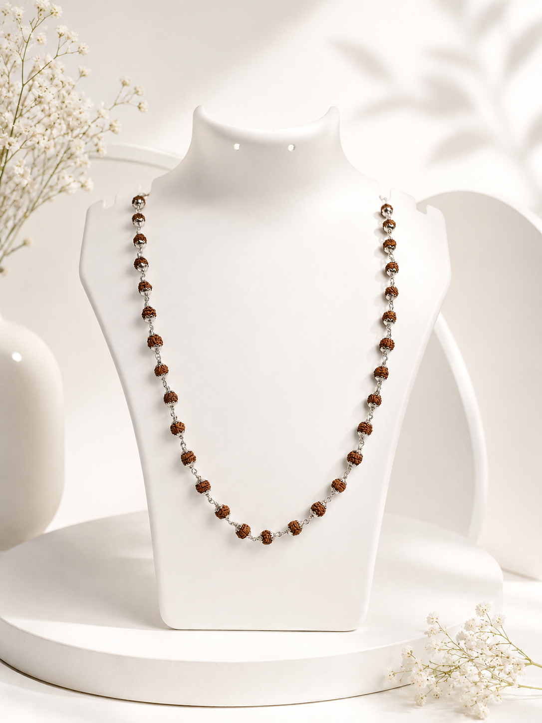 925 Sterling Silver Rudraksha Mala – Premium Handmade Spiritual Beaded Chain