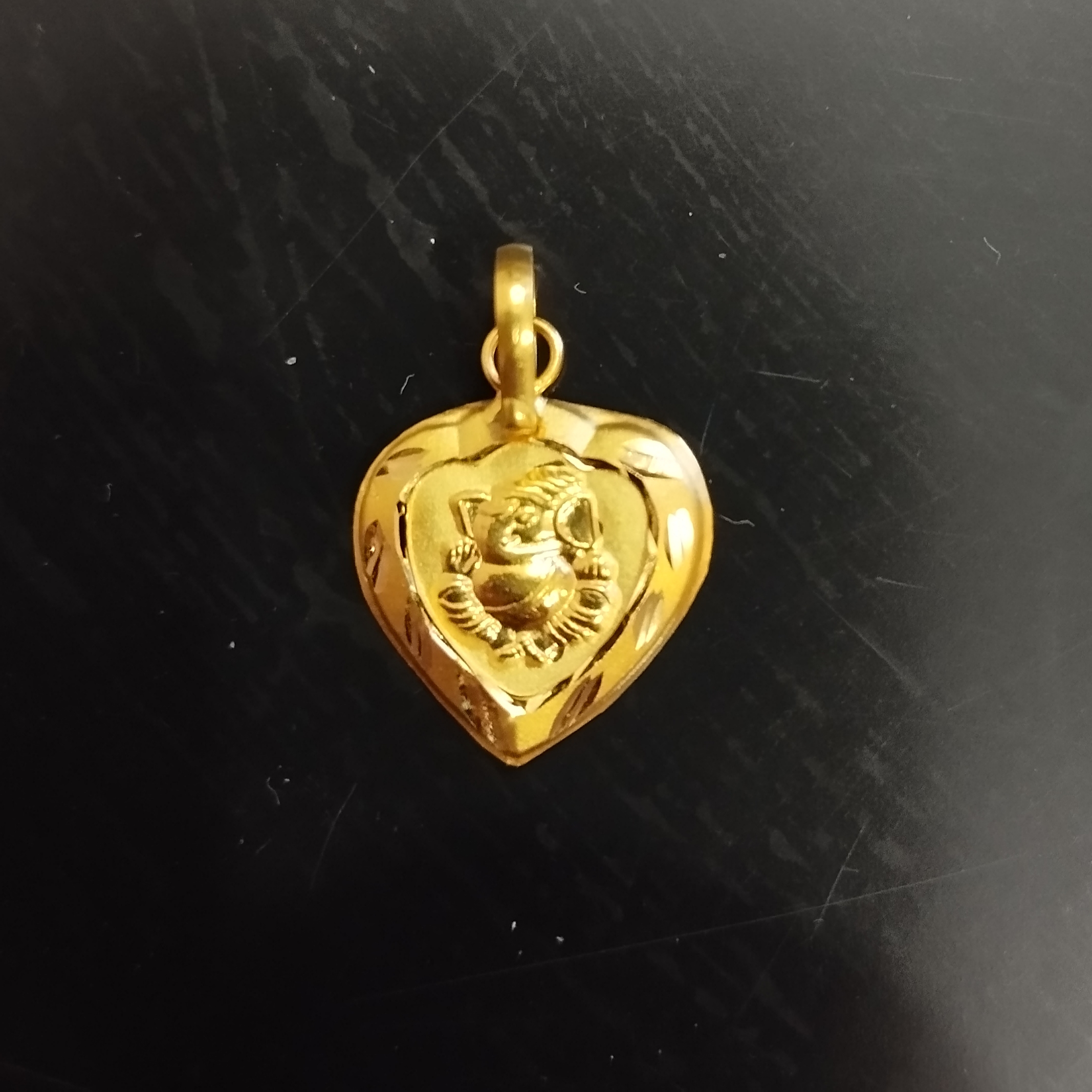 Divine Ganesha Heart Gold Pendant - View 2