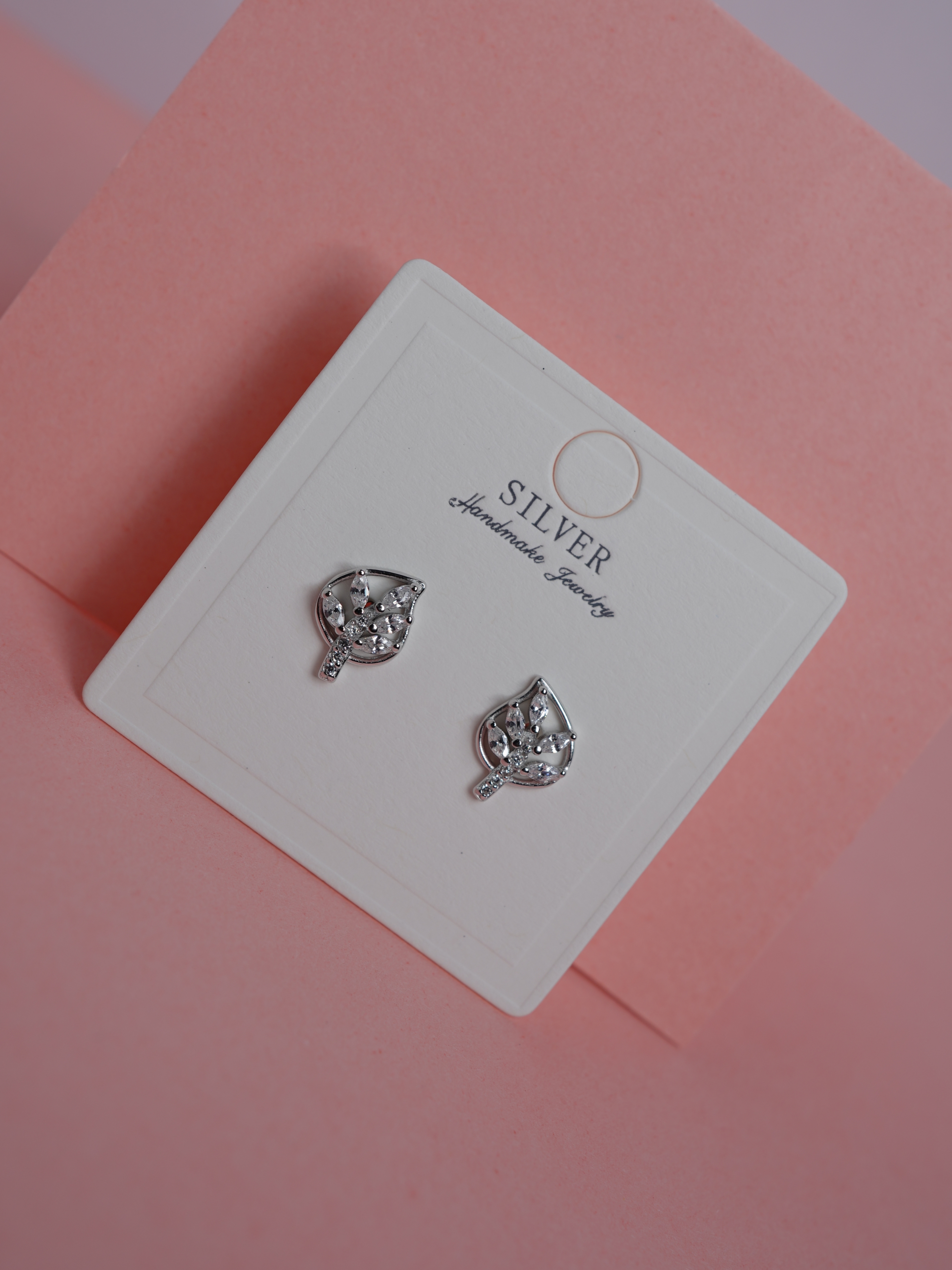 925 Sterling Silver Leaf Sparkle Stud Earrings for Women - View 6