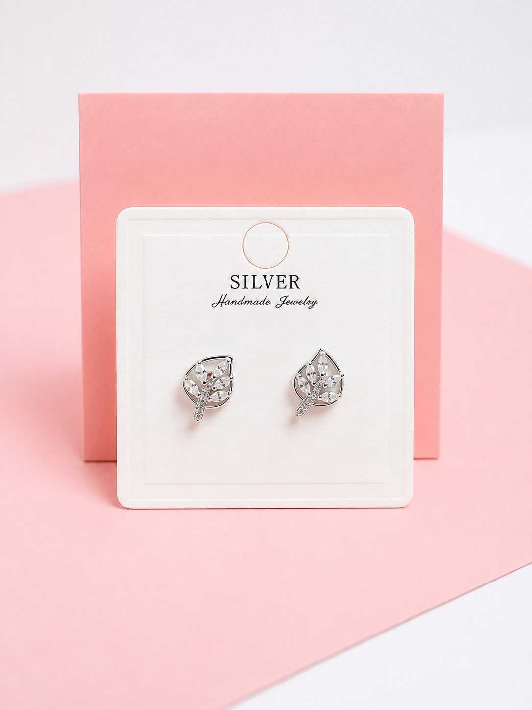 925 Sterling Silver Leaf Sparkle Stud Earrings for Women - View 3