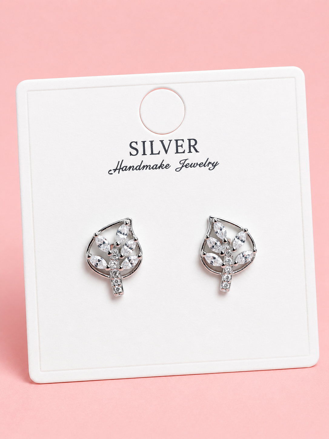 925 Sterling Silver Leaf Sparkle Stud Earrings for Women - View 5