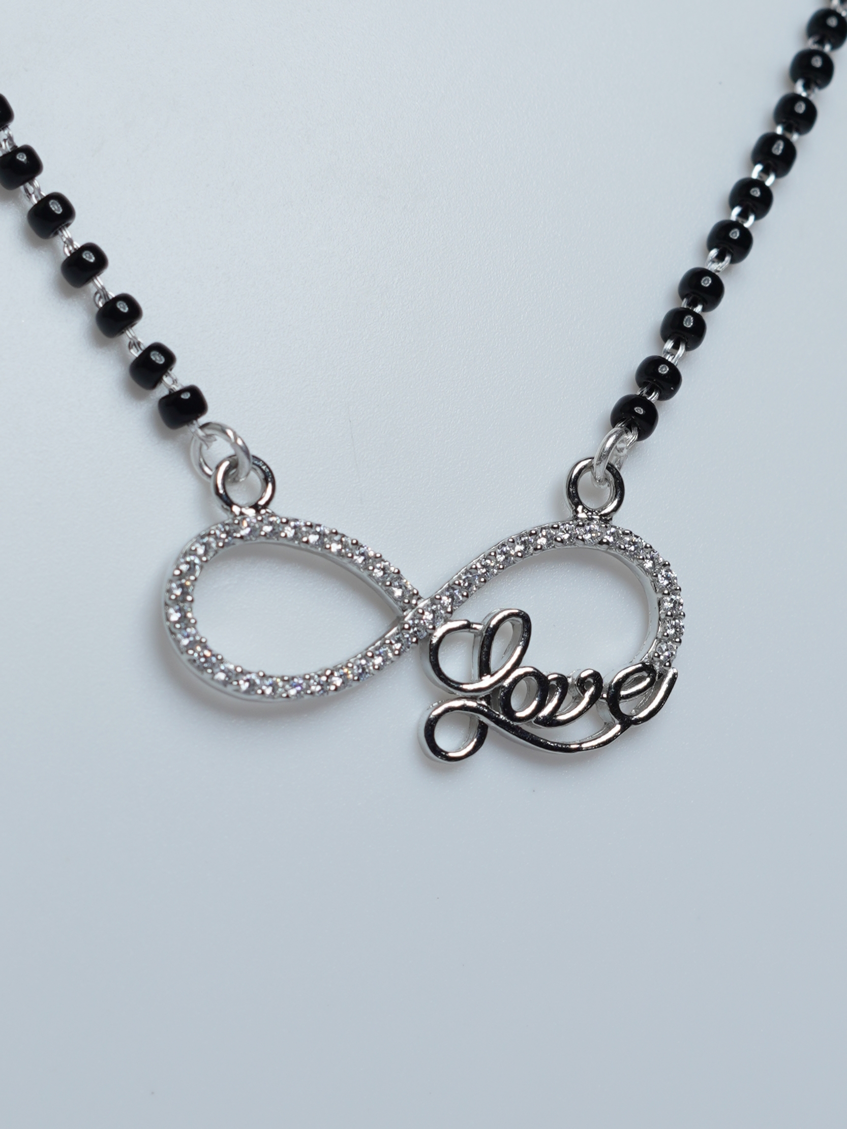 925 Sterling Silver Infinity Love Mangalsutra Pendant with Black Beads Chain - View 3