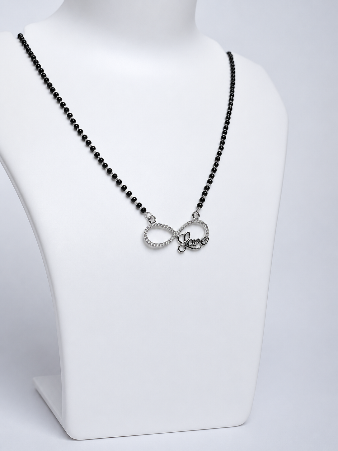 925 Sterling Silver Infinity Love Mangalsutra Pendant with Black Beads Chain - View 4