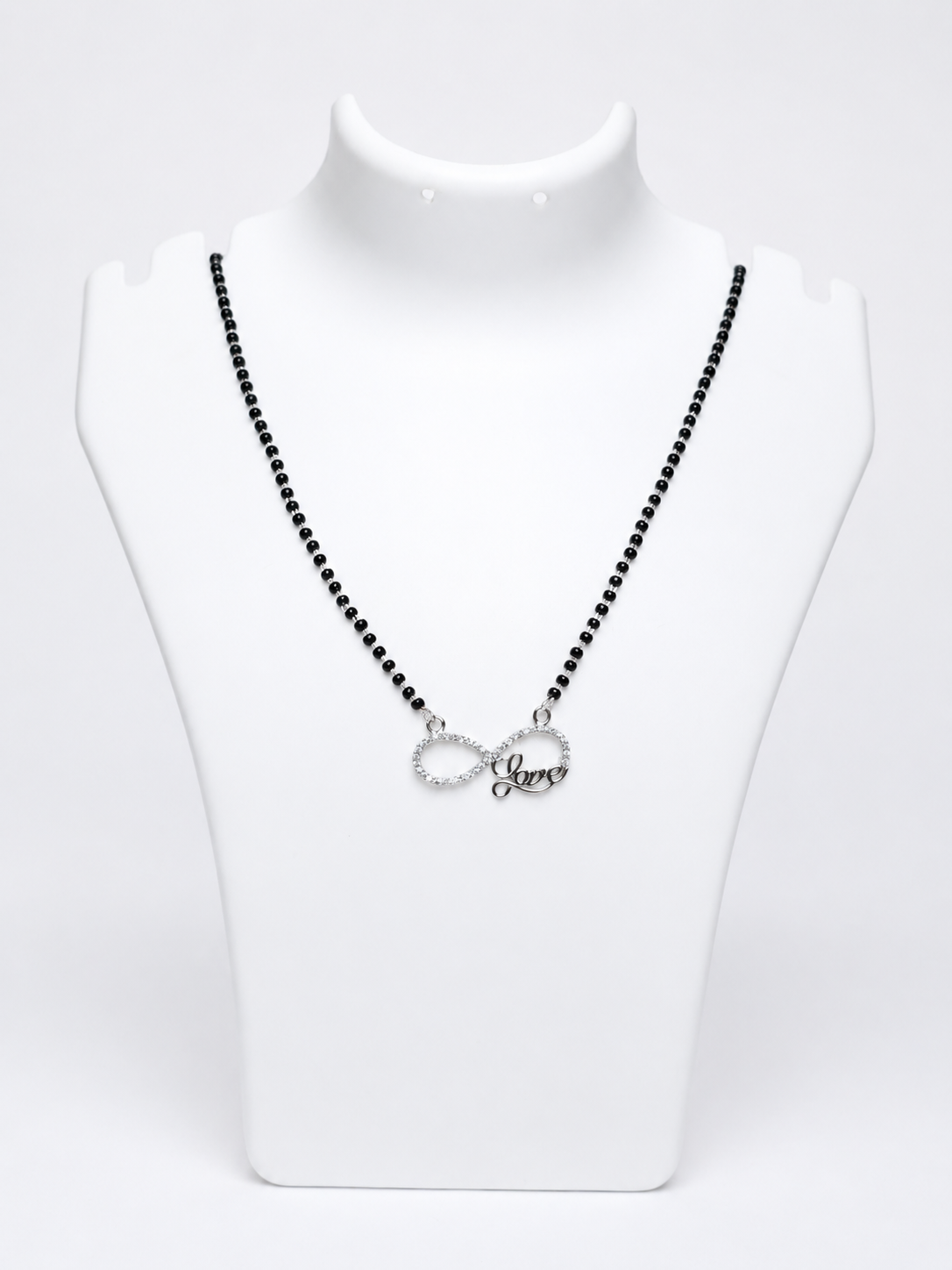 925 Sterling Silver Infinity Love Mangalsutra Pendant with Black Beads Chain - View 5