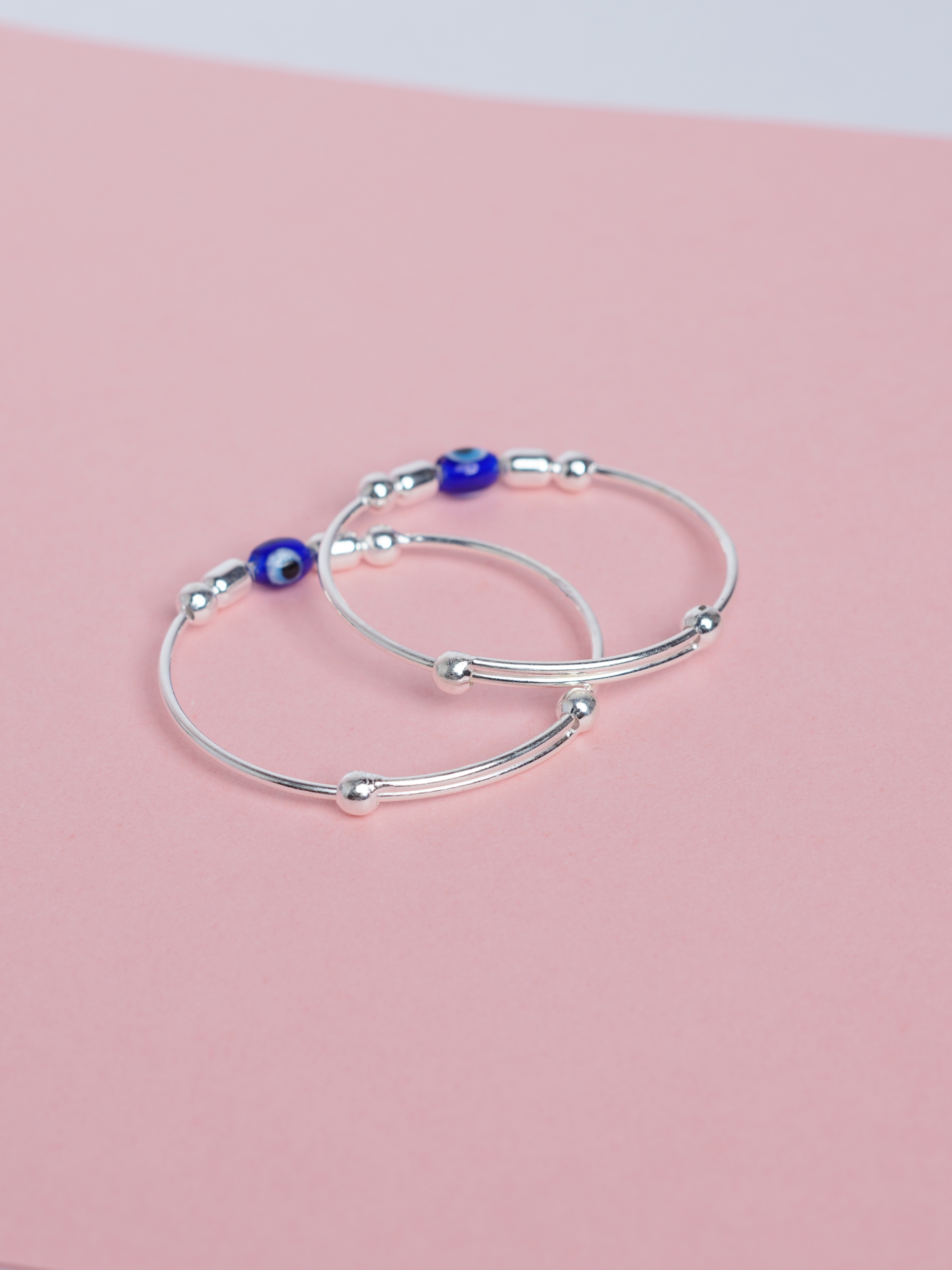Blue Bead Adjustable Baby Nazariya Kada Set – 925 Silver