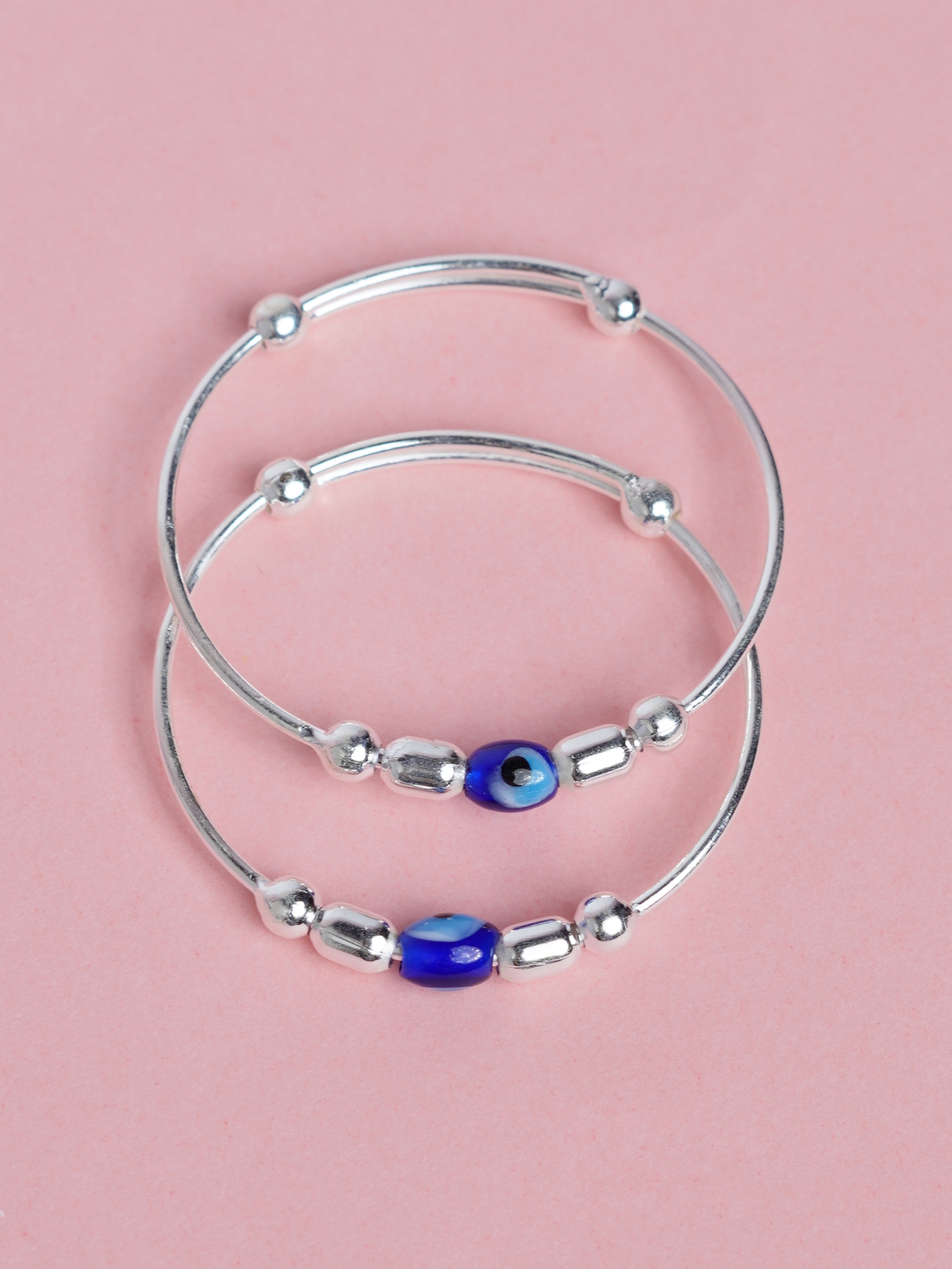 Blue Bead Adjustable Baby Nazariya Kada Set – 925 Silver - View 2