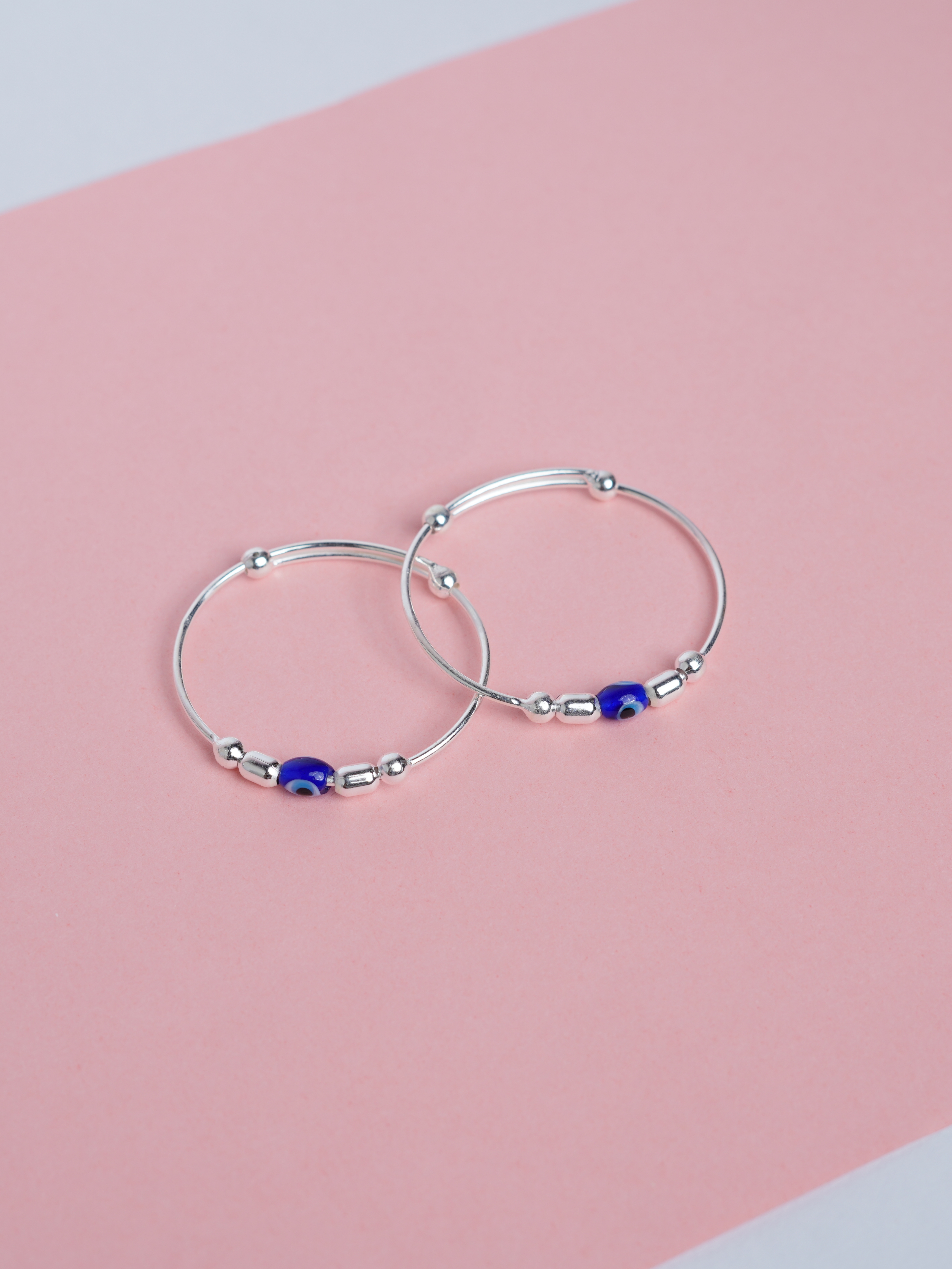 Blue Bead Adjustable Baby Nazariya Kada Set – 925 Silver - View 3