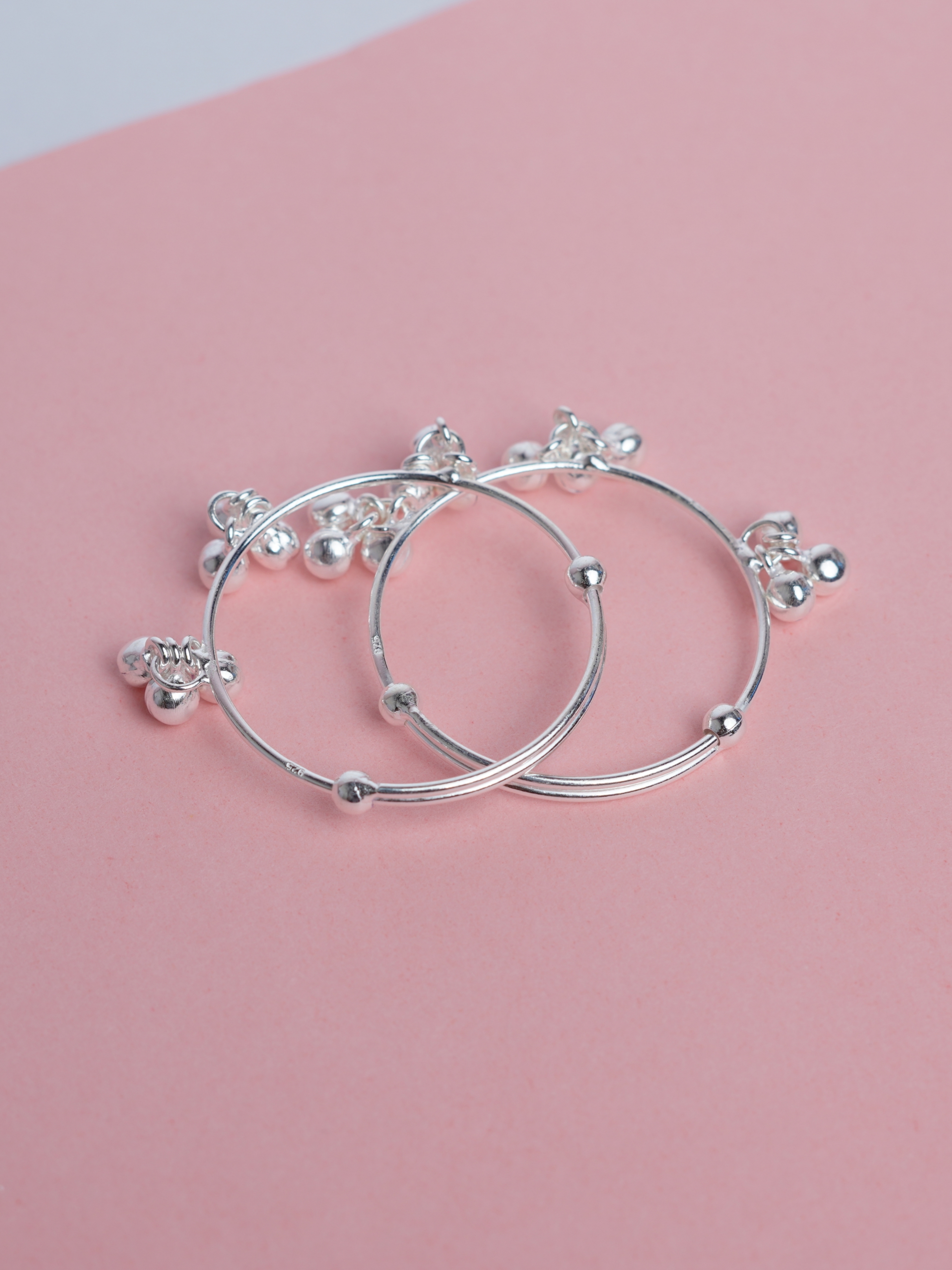 925 Sterling Silver Tiny Ghungroo Baby Nazariya Kada Set