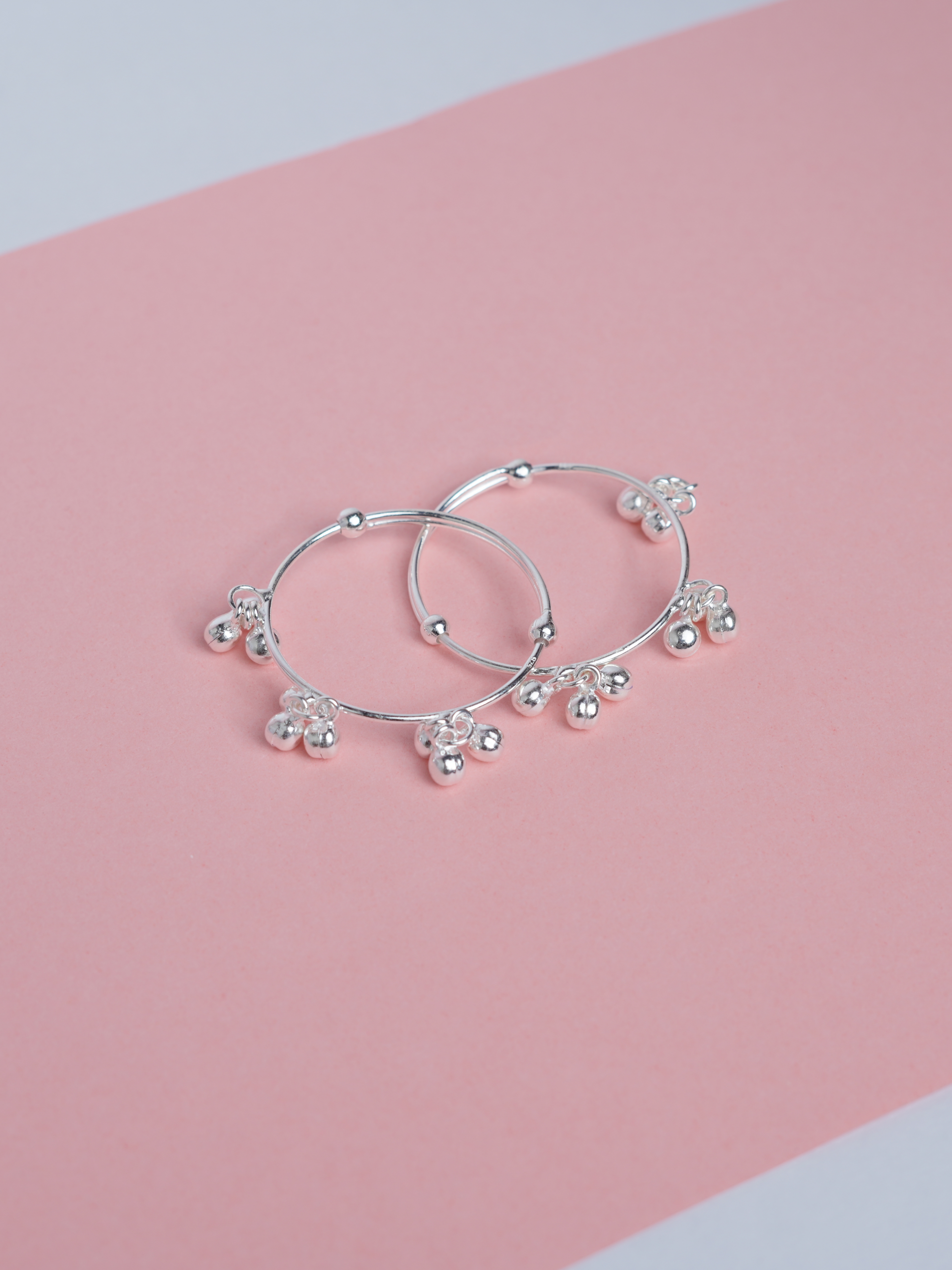 925 Sterling Silver Tiny Ghungroo Baby Nazariya Kada Set - View 2
