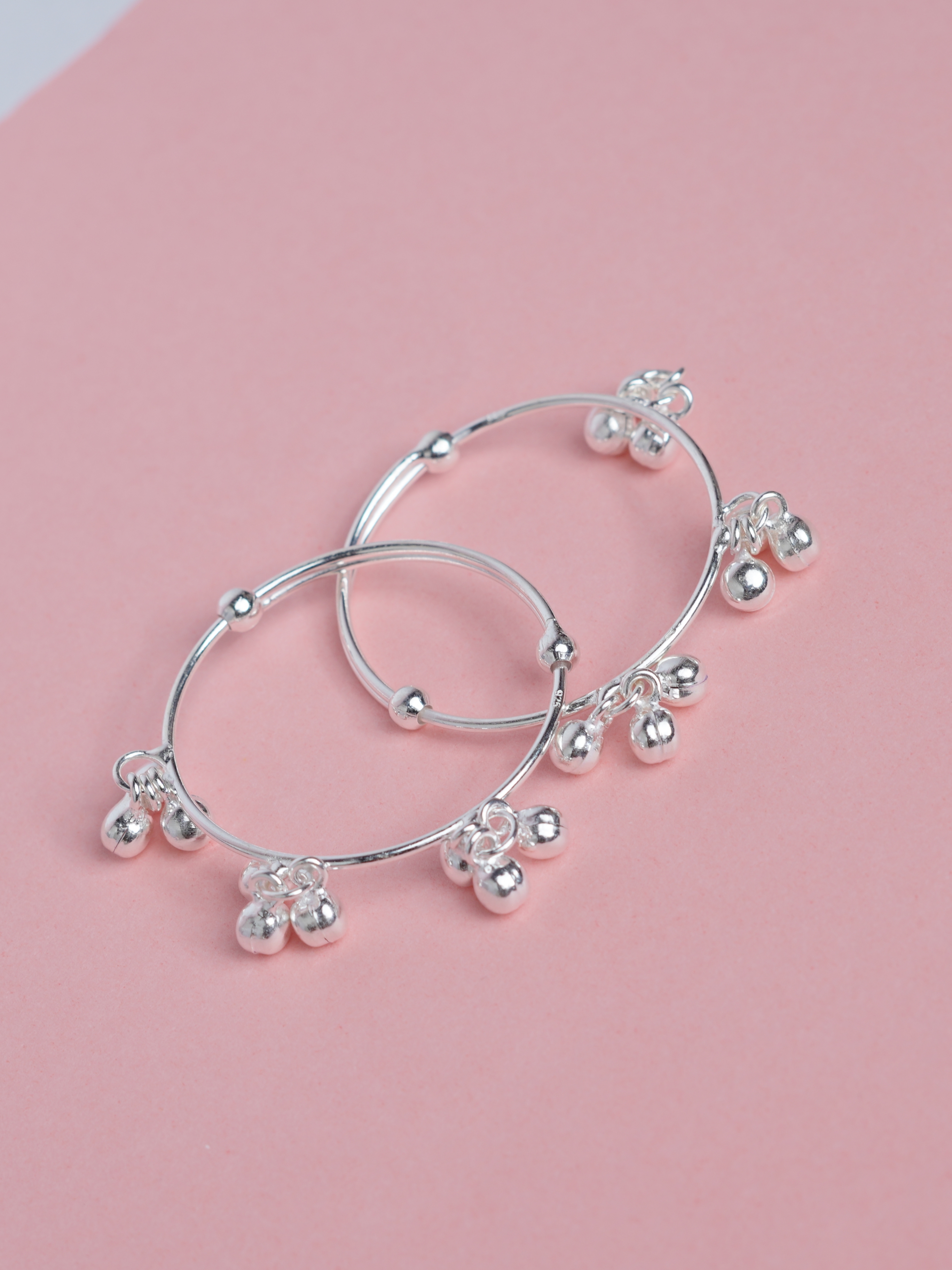 925 Sterling Silver Tiny Ghungroo Baby Nazariya Kada Set - View 3