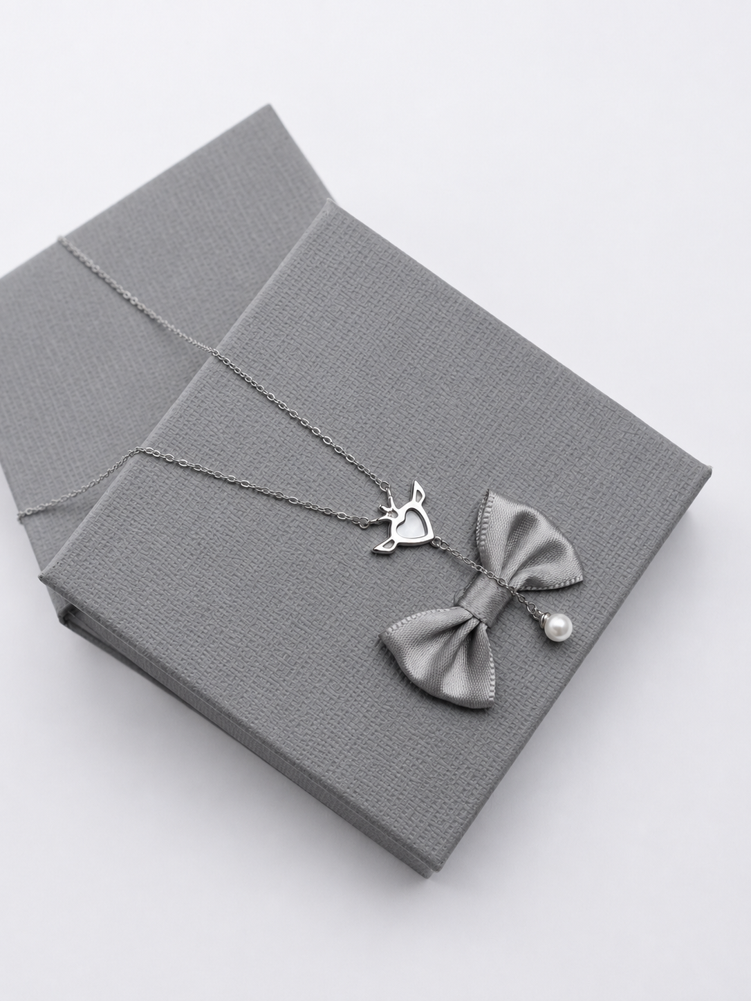 925 Sterling Silver Angel Heart Pendant Set with Pearl Drop for Women - View 5