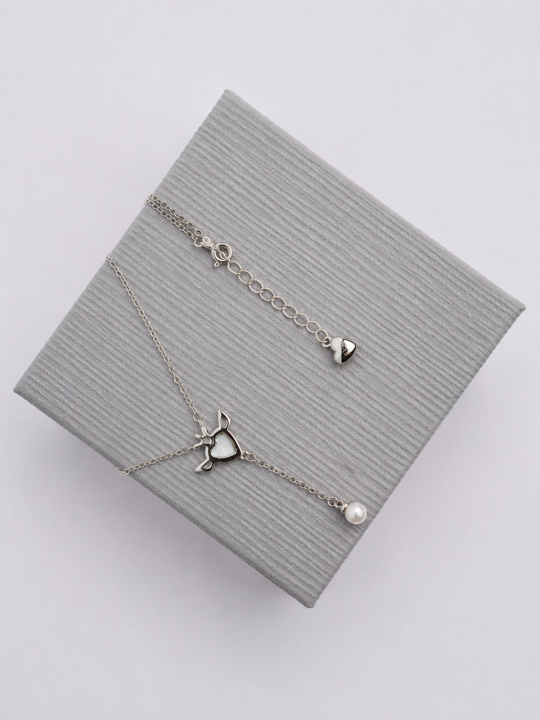 925 Sterling Silver Angel Heart Pendant Set with Pearl Drop for Women - View 6