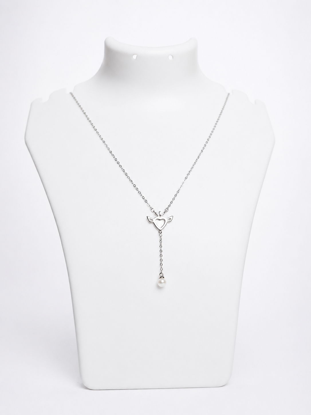925 Sterling Silver Angel Heart Pendant Set with Pearl Drop for Women - View 8