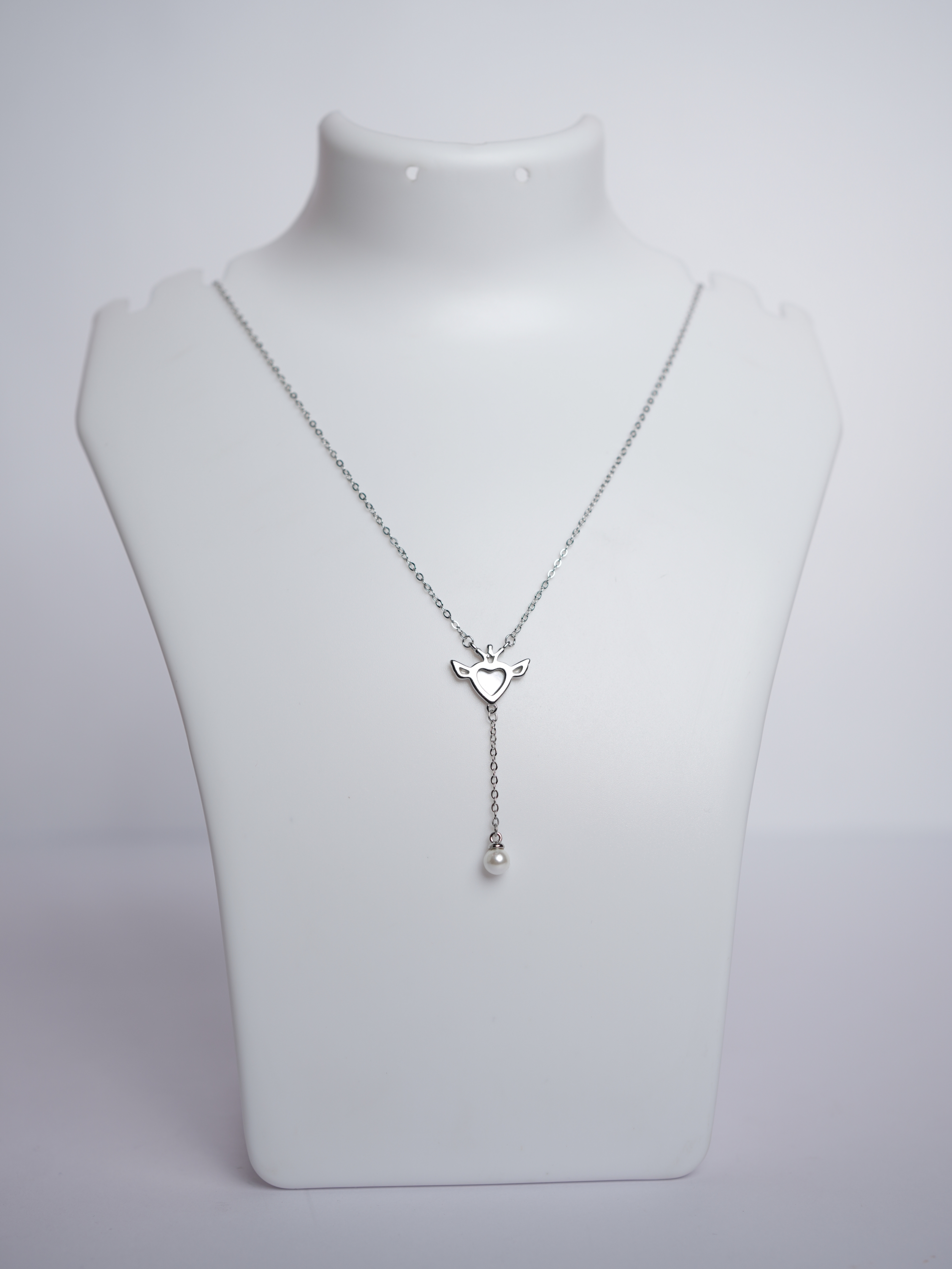 925 Sterling Silver Angel Heart Pendant Set with Pearl Drop for Women - View 9