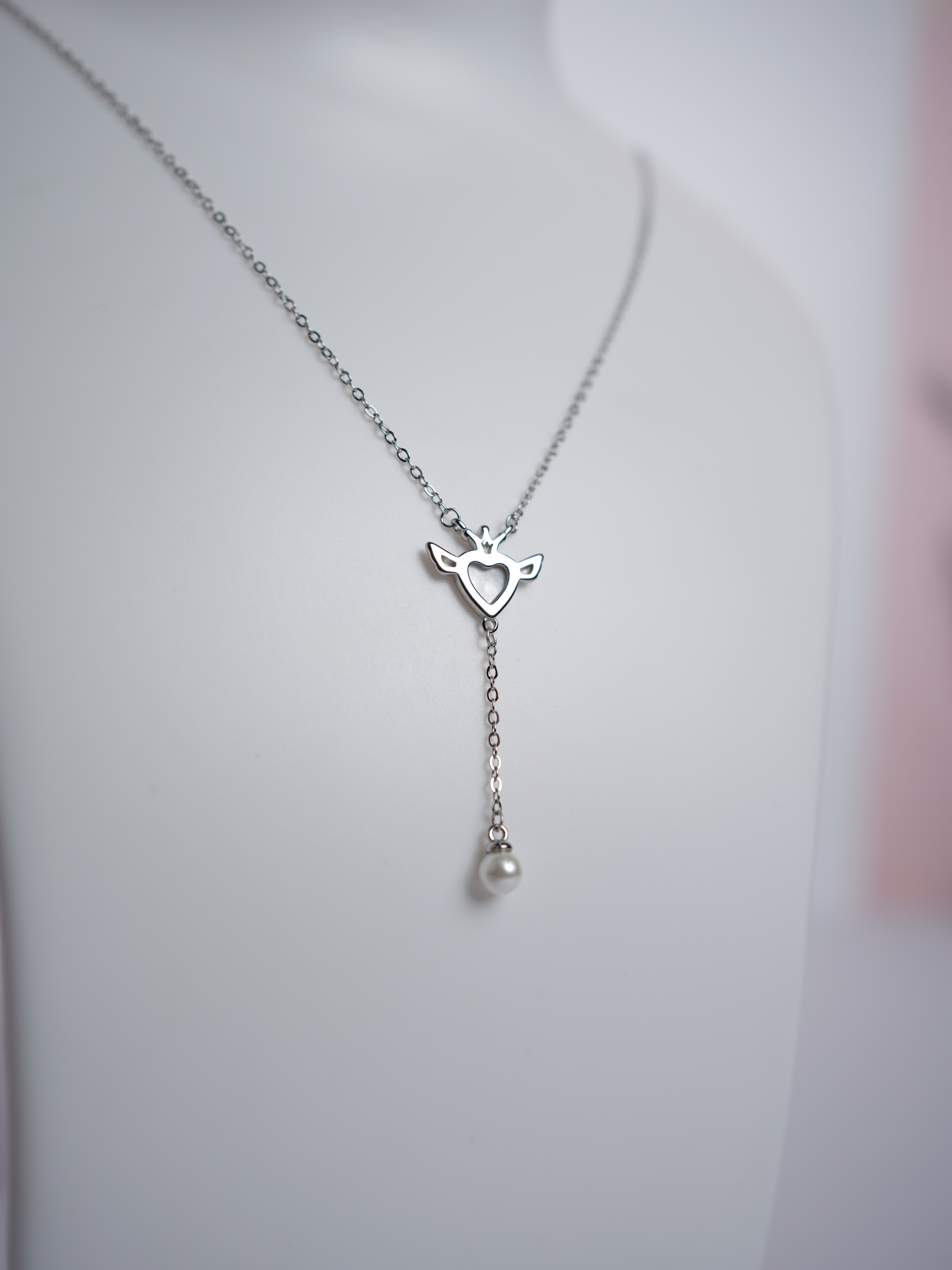 925 Sterling Silver Angel Heart Pendant Set with Pearl Drop for Women - View 10