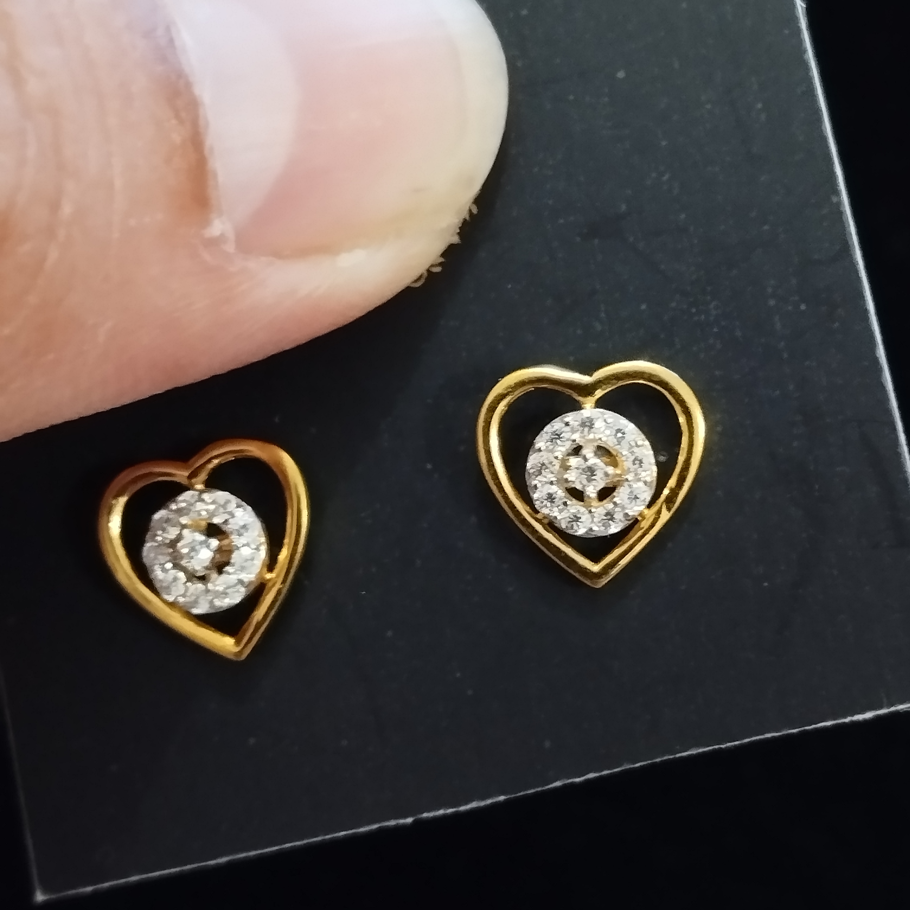 Golden Heart Sparkle Stud Earrings - View 2