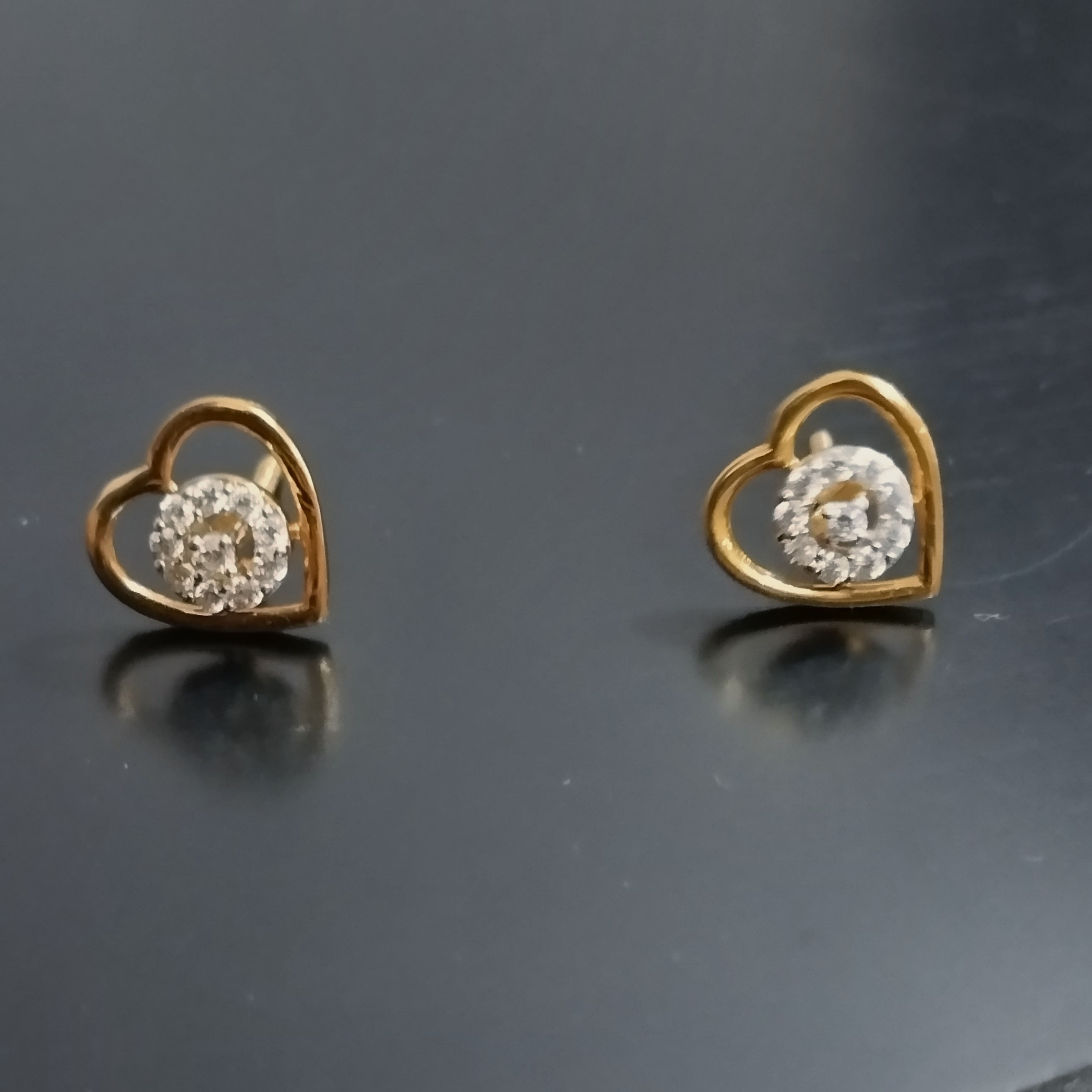 Golden Heart Sparkle Stud Earrings - View 4