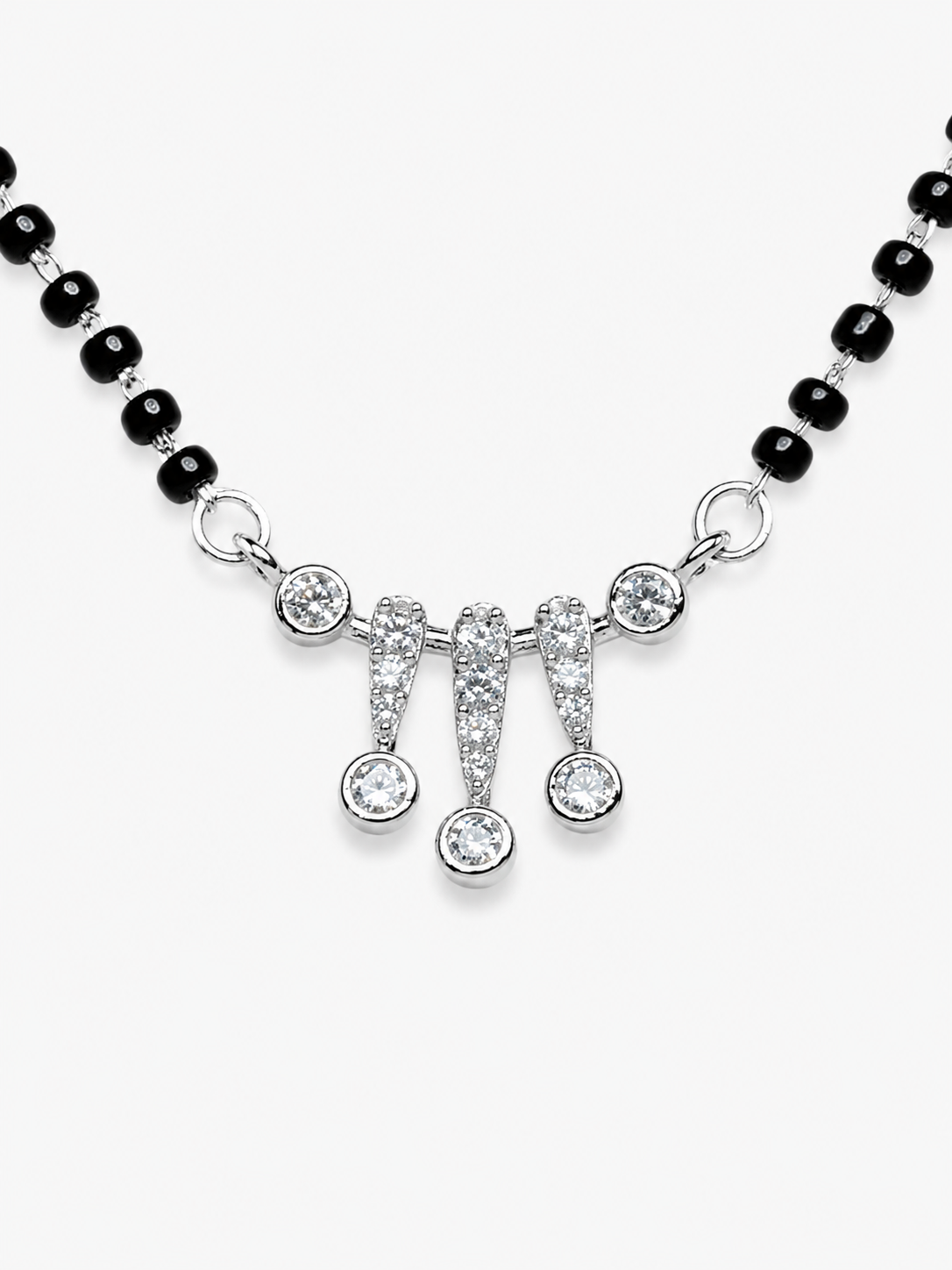 925 Sterling Silver Mangalsutra Pendant with Black Beads Chain - View 3