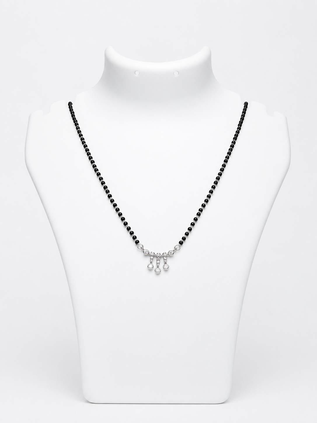 925 Sterling Silver Mangalsutra Pendant with Black Beads Chain - View 4