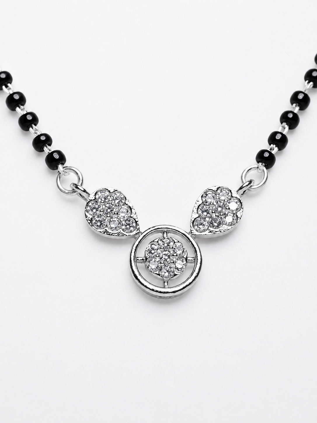 925 Sterling Silver CZ Mangalsutra with Black Bead Chain - View 3