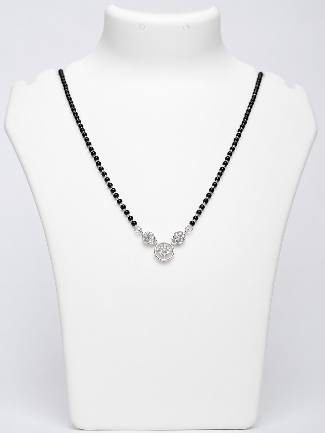 925 Sterling Silver CZ Mangalsutra with Black Bead Chain - View 4