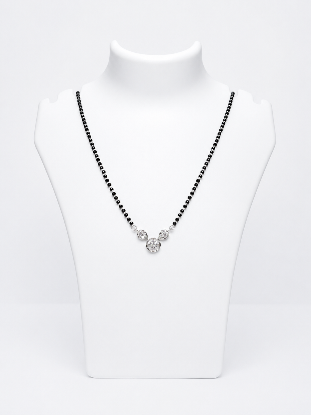 925 Sterling Silver CZ Mangalsutra with Black Bead Chain - View 5