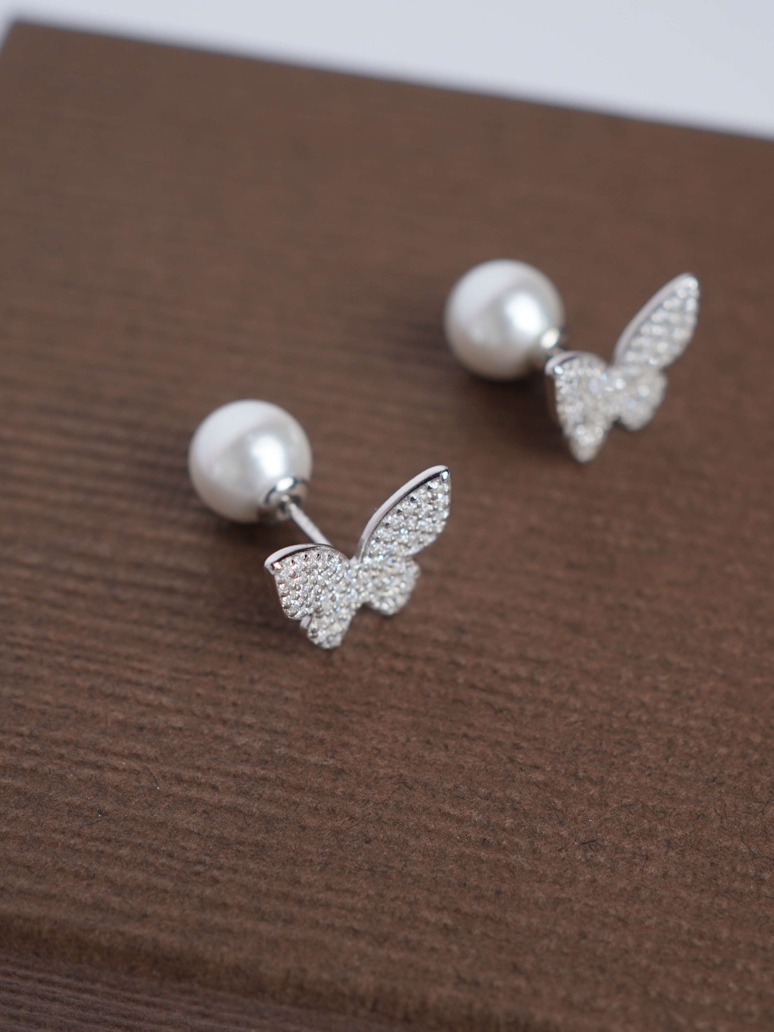 925 Sterling Silver Pearl Butterfly Dual-Face Earrings - View 5