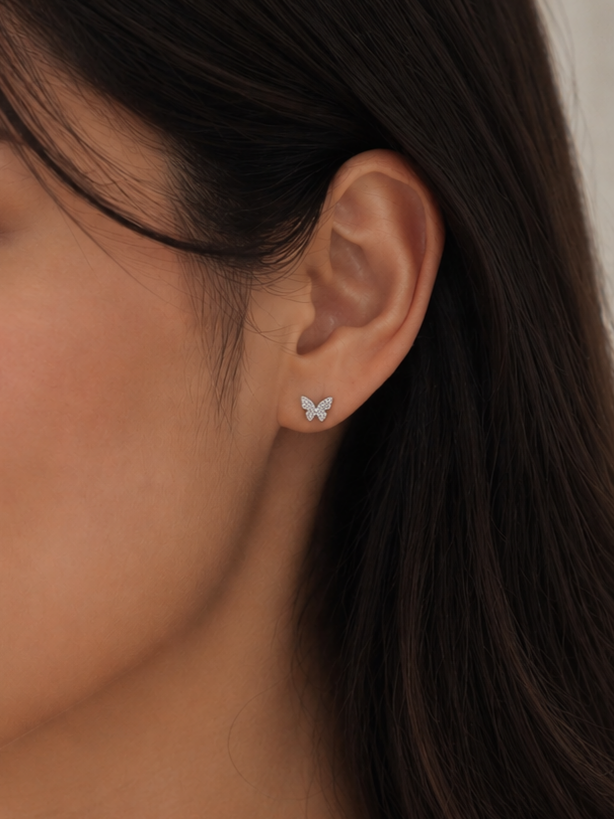 925 Sterling Silver Pearl Butterfly Dual-Face Earrings - View 2