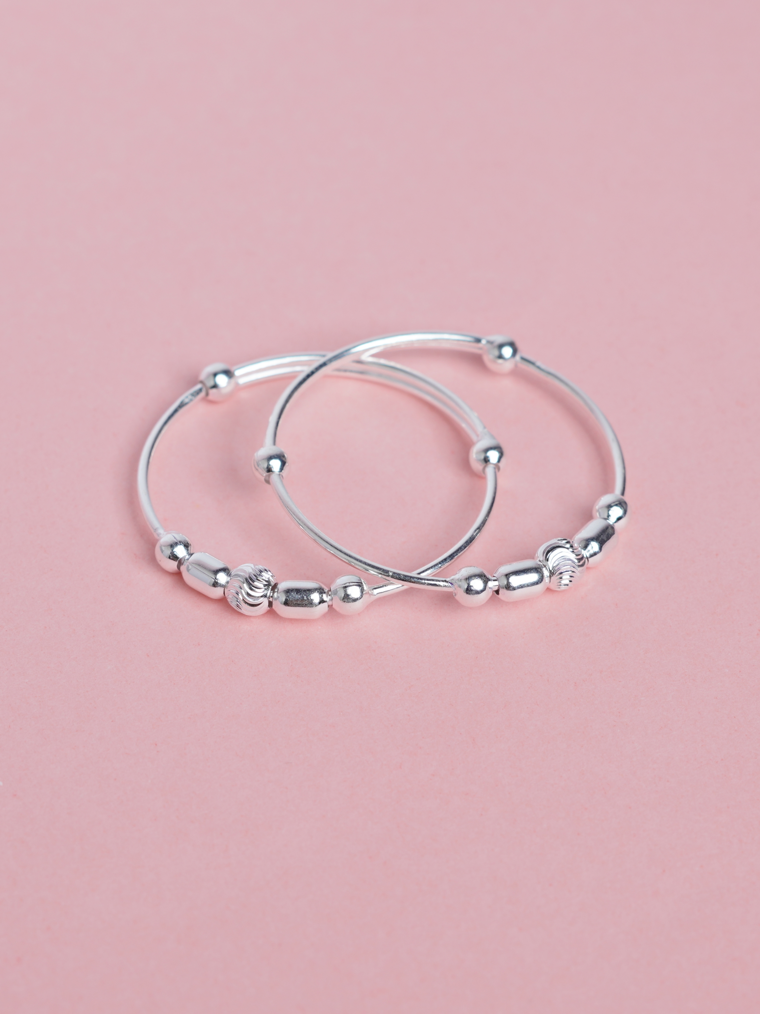 925 Sterling Silver Classic Bead Design Baby Nazariya Kada Set - View 2