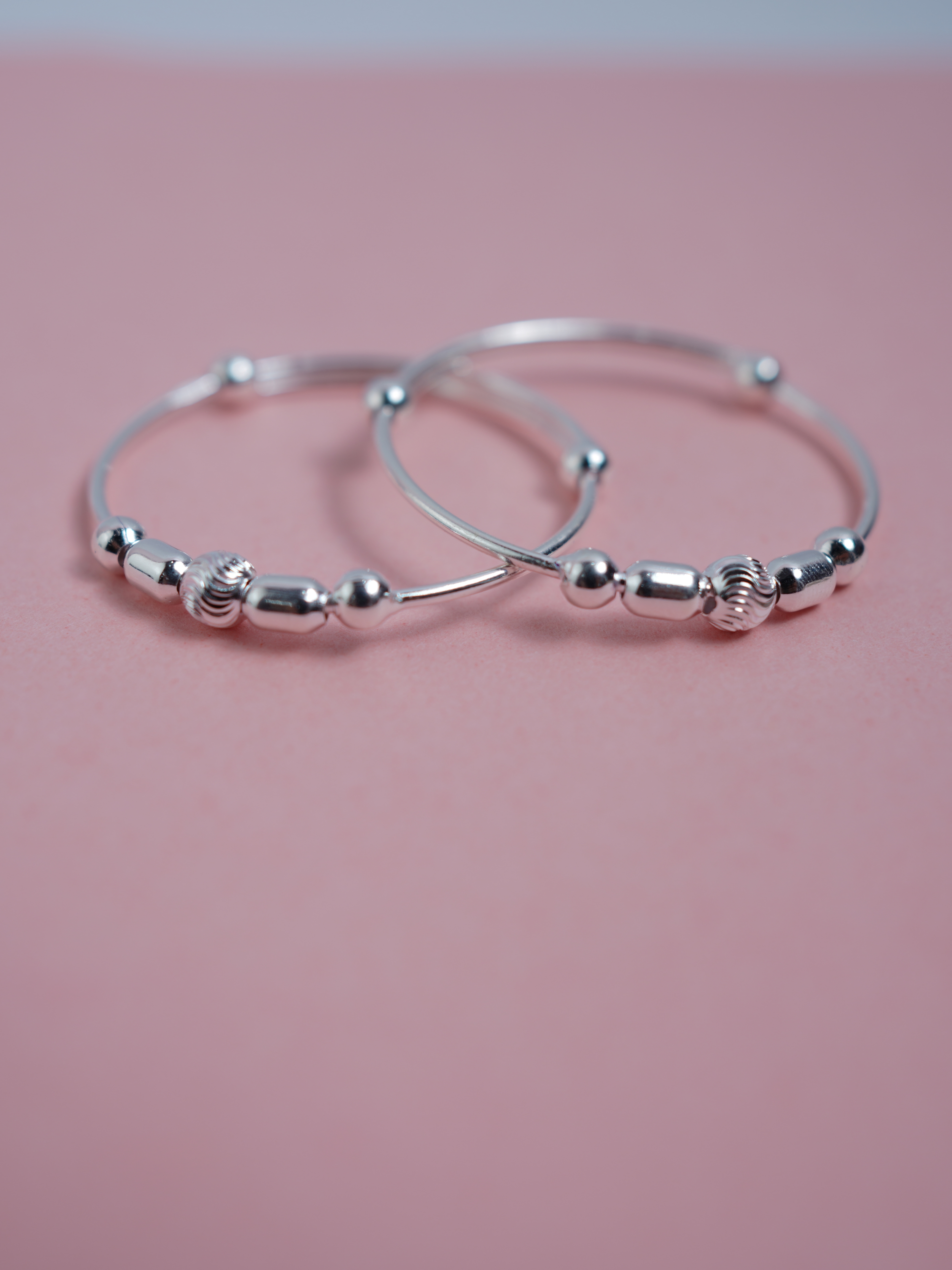 925 Sterling Silver Classic Bead Design Baby Nazariya Kada Set - View 4