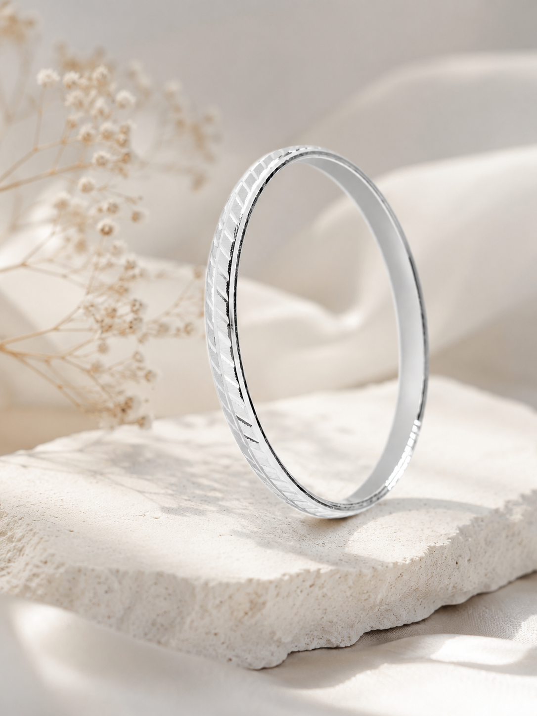 925 Sterling Silver Urban Edge Pattern Kada for Men