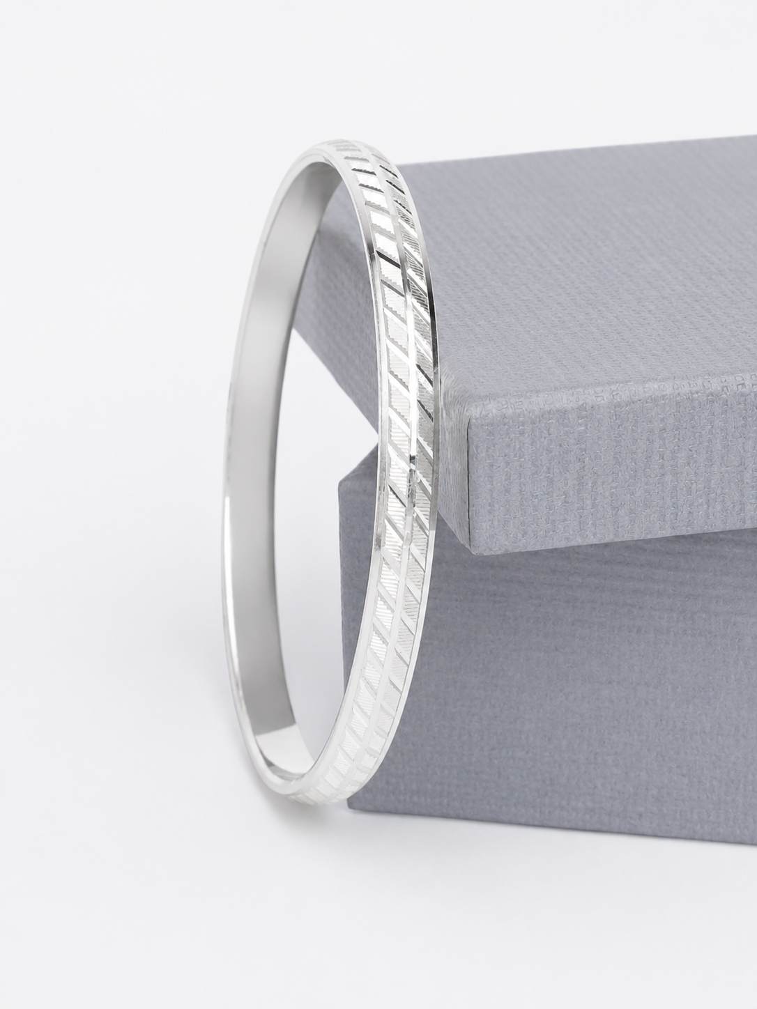 925 Sterling Silver Urban Edge Pattern Kada for Men - View 3