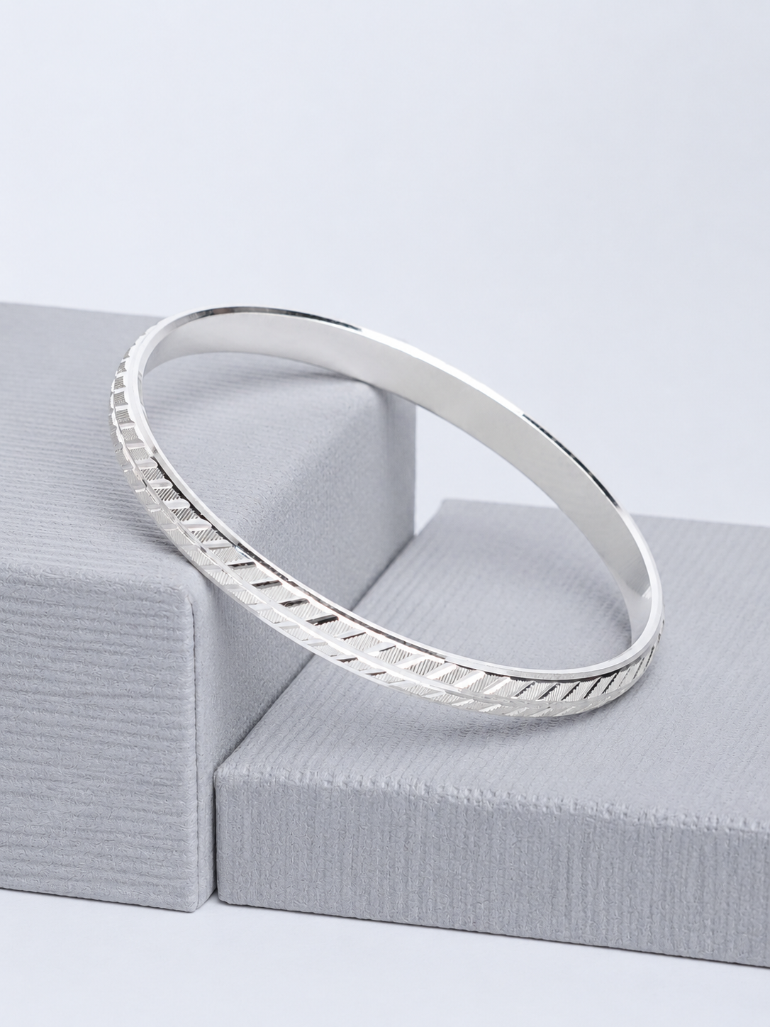 925 Sterling Silver Urban Edge Pattern Kada for Men - View 4